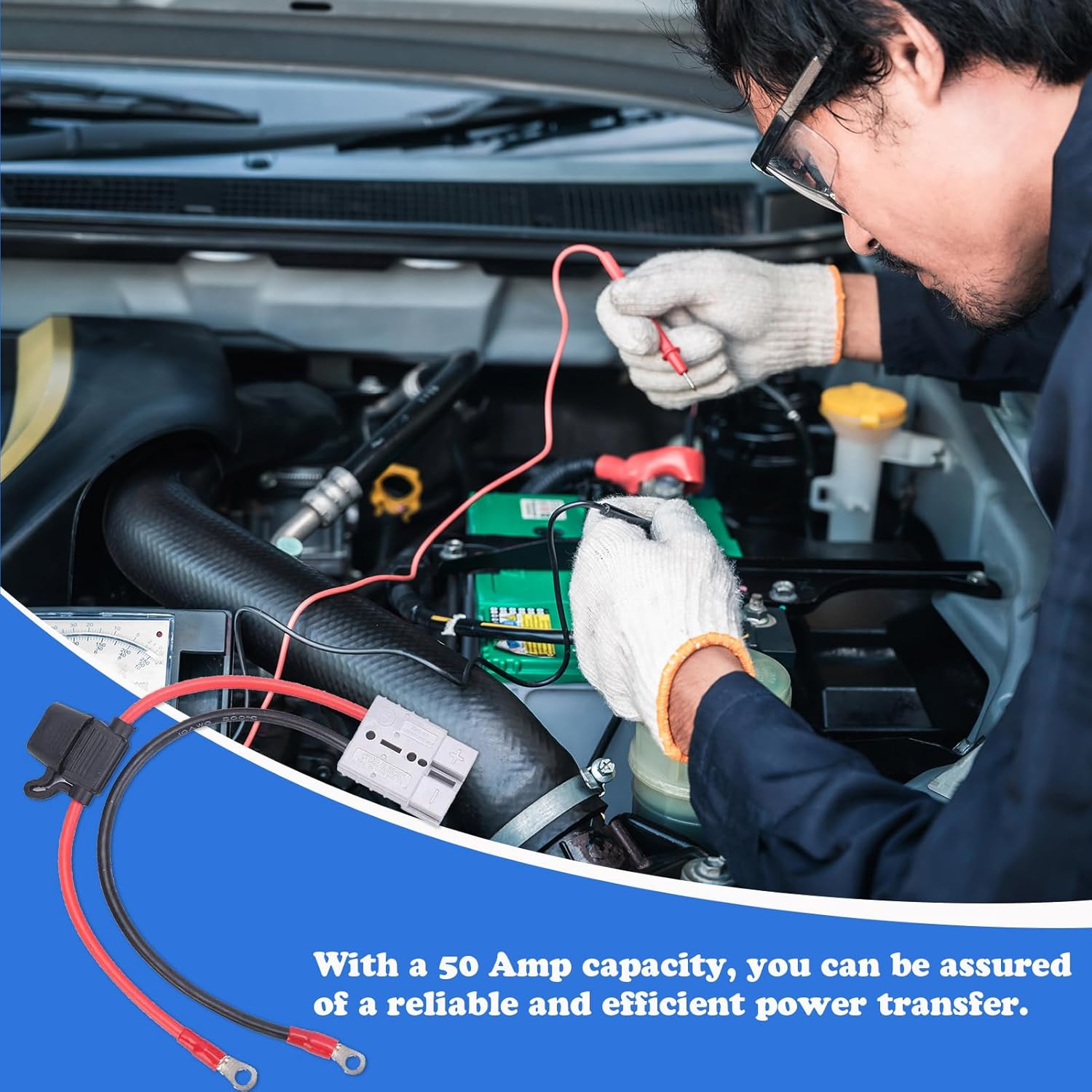 Fused Anderson Plug Connector Lead, 2 Pcs Anderson Plug Extension Cable, Kit with 50Amp Adapter to 6Mm Lugs, 30CM Waterproof Battery Cables Quick Connectors for Battery Power Transfer image number 4