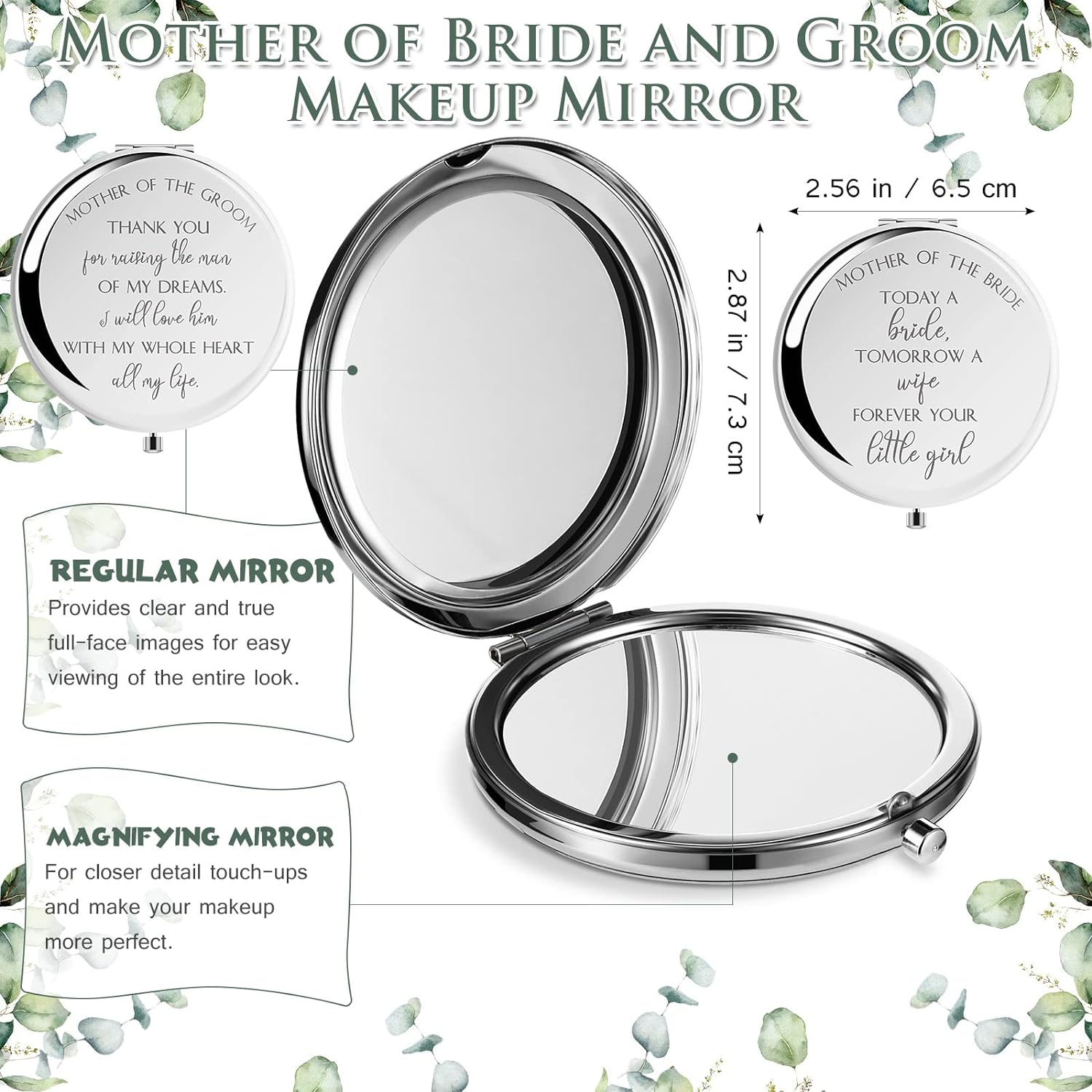 6 Pack Mother of the Bride Gifts Mother of the Groom Gifts Set Includes 2 Leaves Cosmetic Bag 2 Makeup Mirror 2 Mom Handkerchief for Mothers in Law at Wedding Engagement Anniversary Wedding Day Gift image number 5