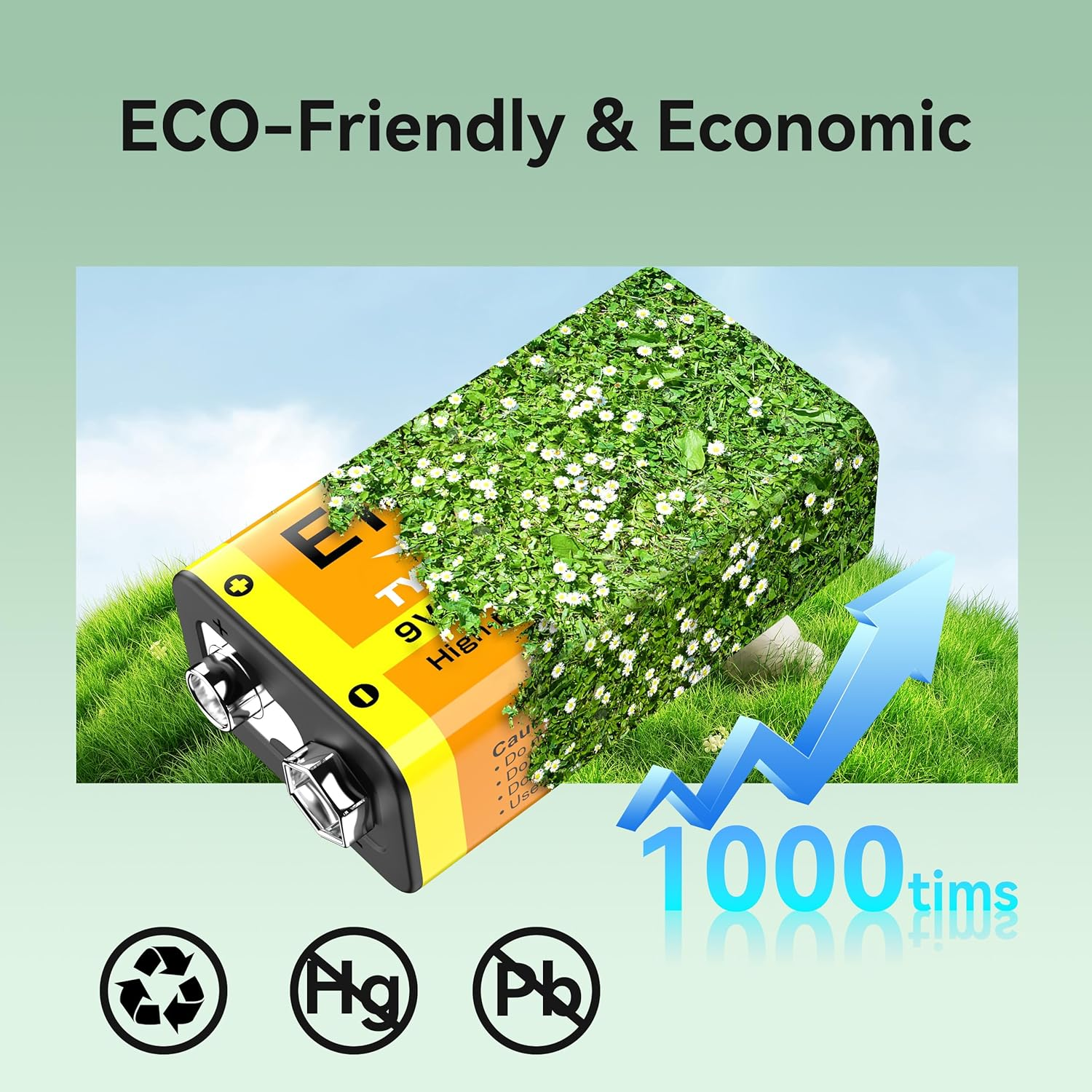 ENEGON 2 Pack 9V Rechargeable Li-Ion Batteries, 1100 Mah with Type-C Fast Charging, 6F22 9V Batteries for Electric Guitars, LED Lighting Devices, Smoke Alarms, Microphones, Walkie-Talkie and More image number 3