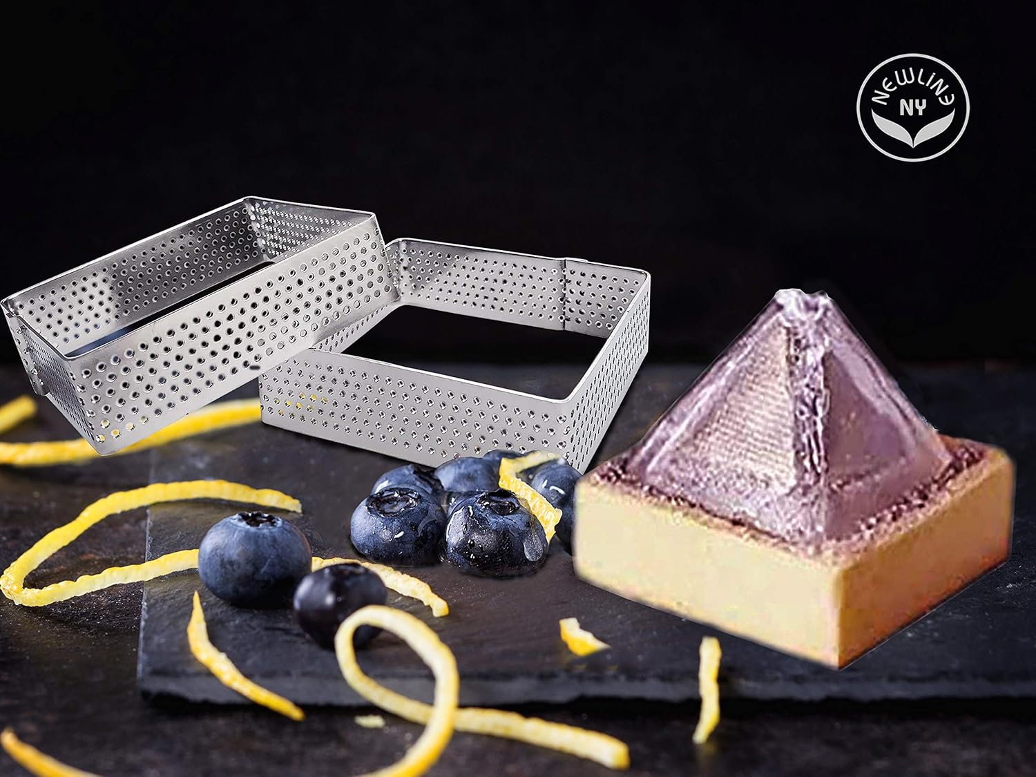 Product Image Newlineny Stainless Steel 6 Pcs Perforated Oval, Rectangular, Square Tart Rings Molding Plating: 2 of Each (5" X 1.5") + (4" X 1.5") + (2.8" Square) X (0.8" H) Sizes image number 4