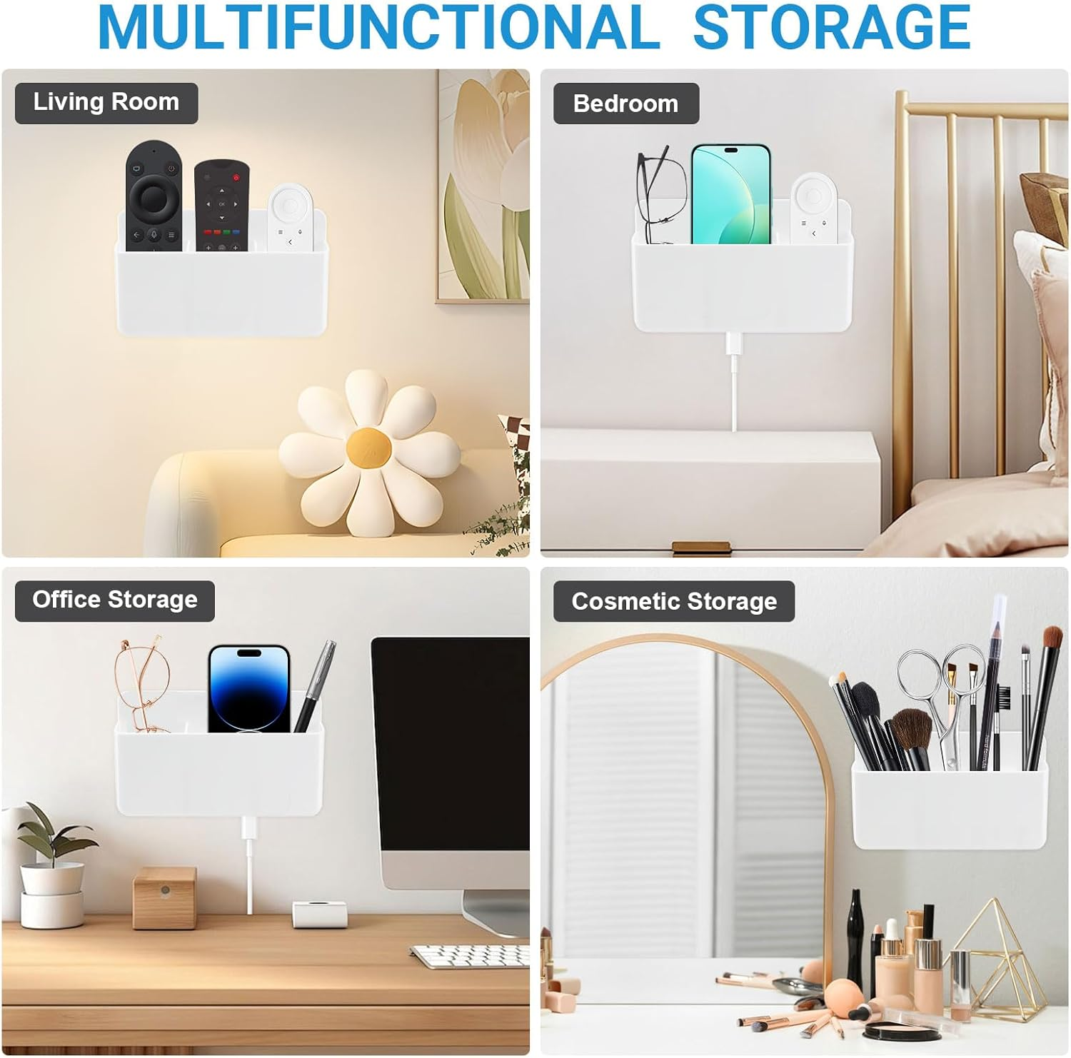 Veftsvy Remote Control Holder, Pack of 2 Self-Adhesive Remote Control Holder, Wall Mounting, for Remote Controls, Office Supplies (White) image number 2