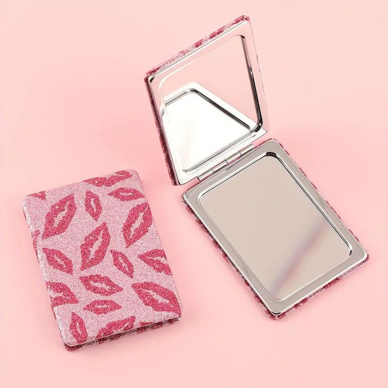 NOIAFZY 2PCS Pink Glitter Rectangular Foldable Mirror, Compact Pocket Vanity Mirror for Purse Travel Camping image number 4
