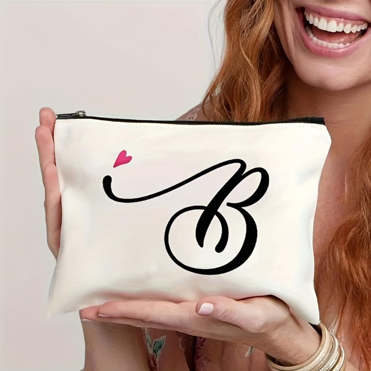 LAKYMIE Initial Small Makeup Bag Cosmetics Organizer Zipper Pouch, for Daily & Travel Use, Gifts for Best Friend, Bride, Bridesmaid, Alphabet B - Alphabet E image number 6