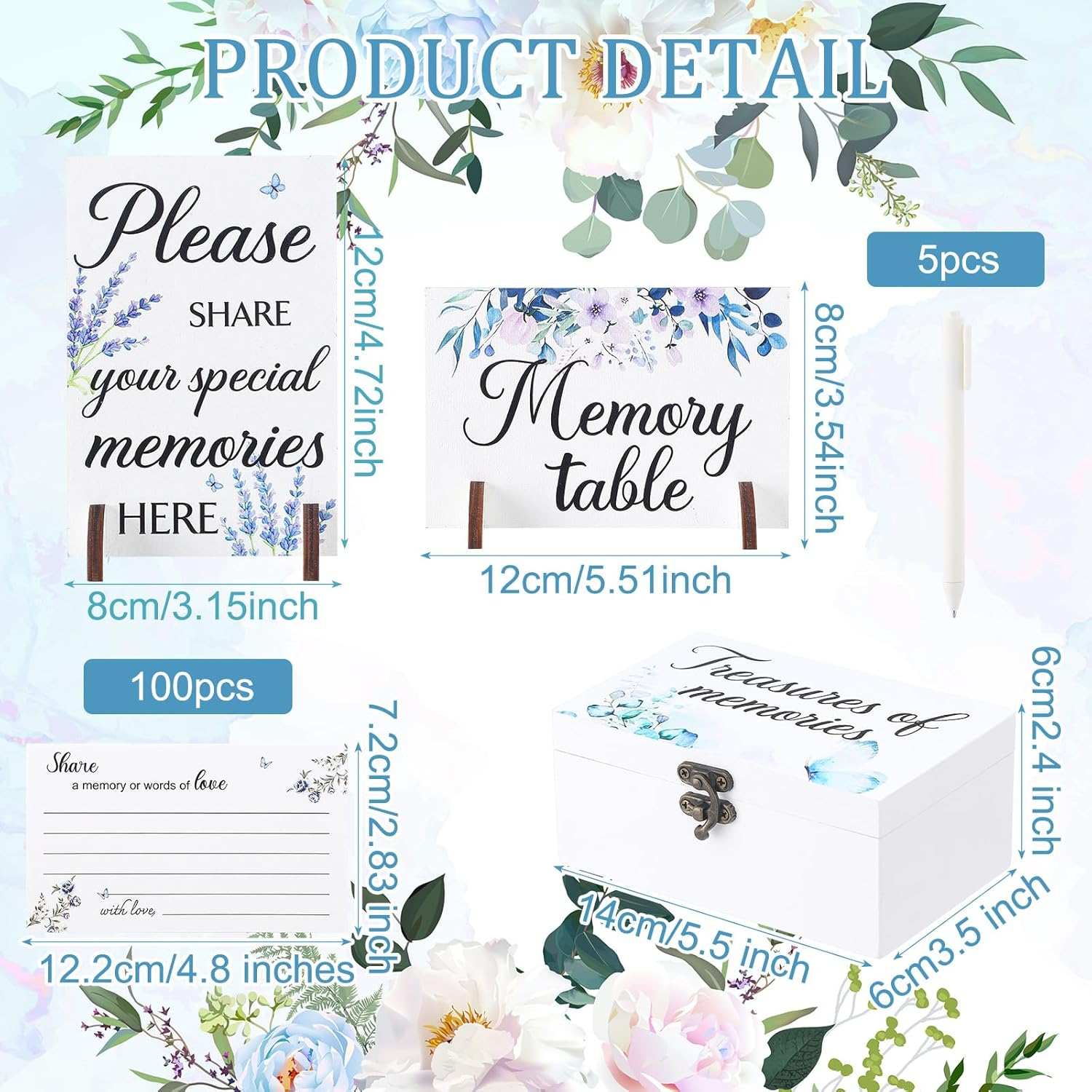 Gilprop 112 Pcs Celebration of Life Memory Cards Set Share a Memory Cards with Box 2 Wood Sign with 4 Hold and 5 Pens, Sympathy Memorial Gifts Funeral Keepsake Decorations (Butterfly) image number 1