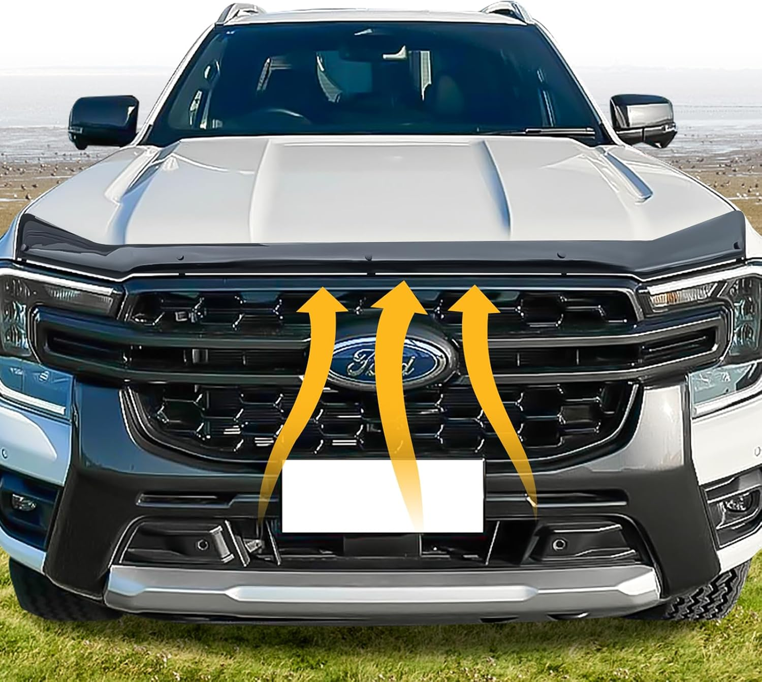 SUERAUTO4X4 Tinted Black Bonnet Protector for Ford Ranger Accessories Next Gen 2022 2023 2024 2025 All, Injection Front Bonnet Stone Protector Guard Trim Car Exterior image number 2