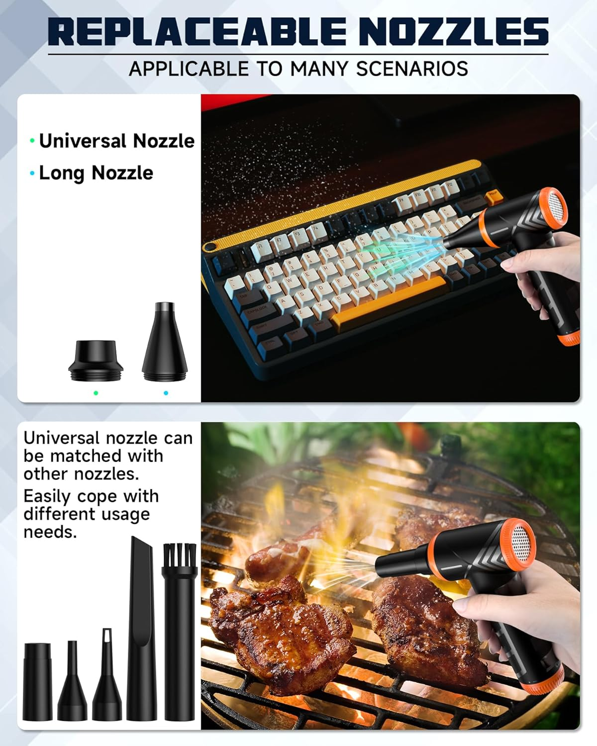 Compressed Air Duster, 150000RPM Stepless Speed Tiny Electric Cleaner for Keyboard, PC Deep Cleaning, Replace Compressed Air Can-No Canned Air Duster, Rechargeable Air Blower - Vibrant Orange image number 2