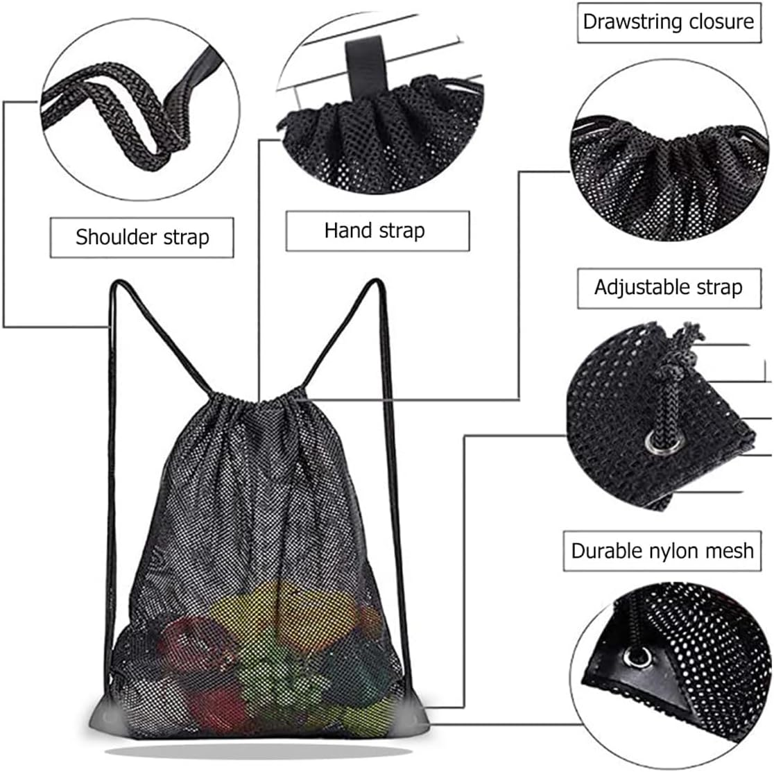 AIMALL 4 PCS Portable Mesh Drawstring Backpack - Lightweight Nylon Storage Bag for Fruits, Vegetables, Beach Gear, Sports Equipment, and Dirty Clothes image number 4
