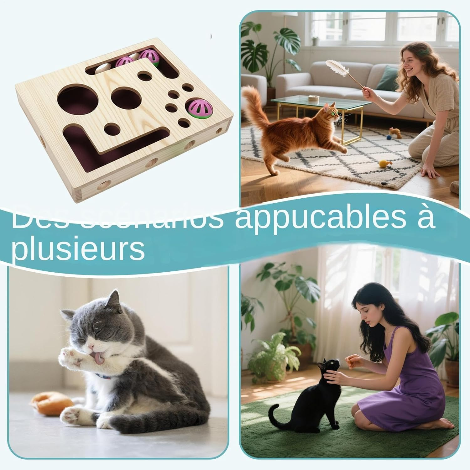 Cat Claw File Box - Interactive Wood Scratching Toy - Cat Scratching Puzzle with Bell Ball - for Indoor Kitten, Pet Grooming, Sofa,