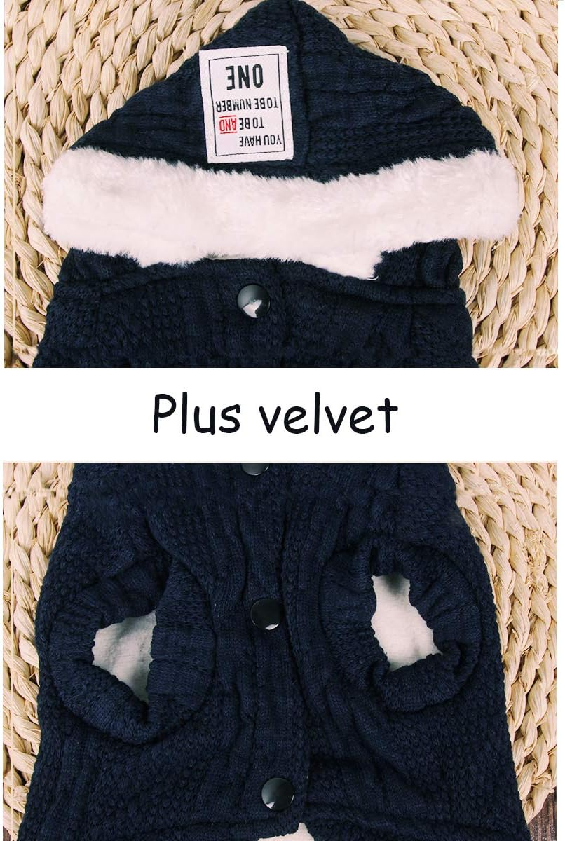 Dog Sweater, Bwealth 2 Layers Fleece Lined Warm Dog Clothes - Classic Knitted Winter Small Dog Jumper Coat - Pet Apparel Jacket Dog Sweaters for Small Dogs Cats Puppy Boy Girl (Medium, Dark Blue) image number 5