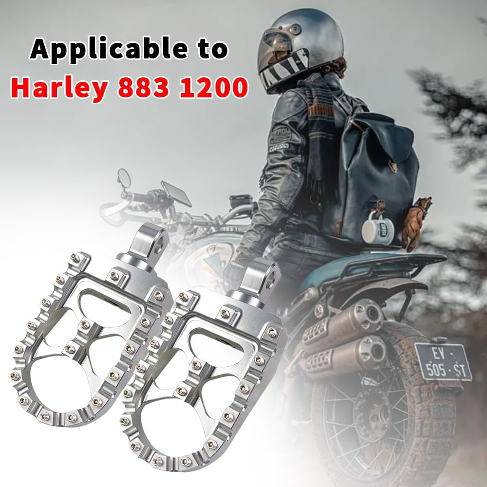 TOMVAES CNC Wide Foot Pegs 360&deg; Roating MX Chopper Bobber Style for Harley Dyna Sportster Fatboy Iron 883 1200,Silver image number 2
