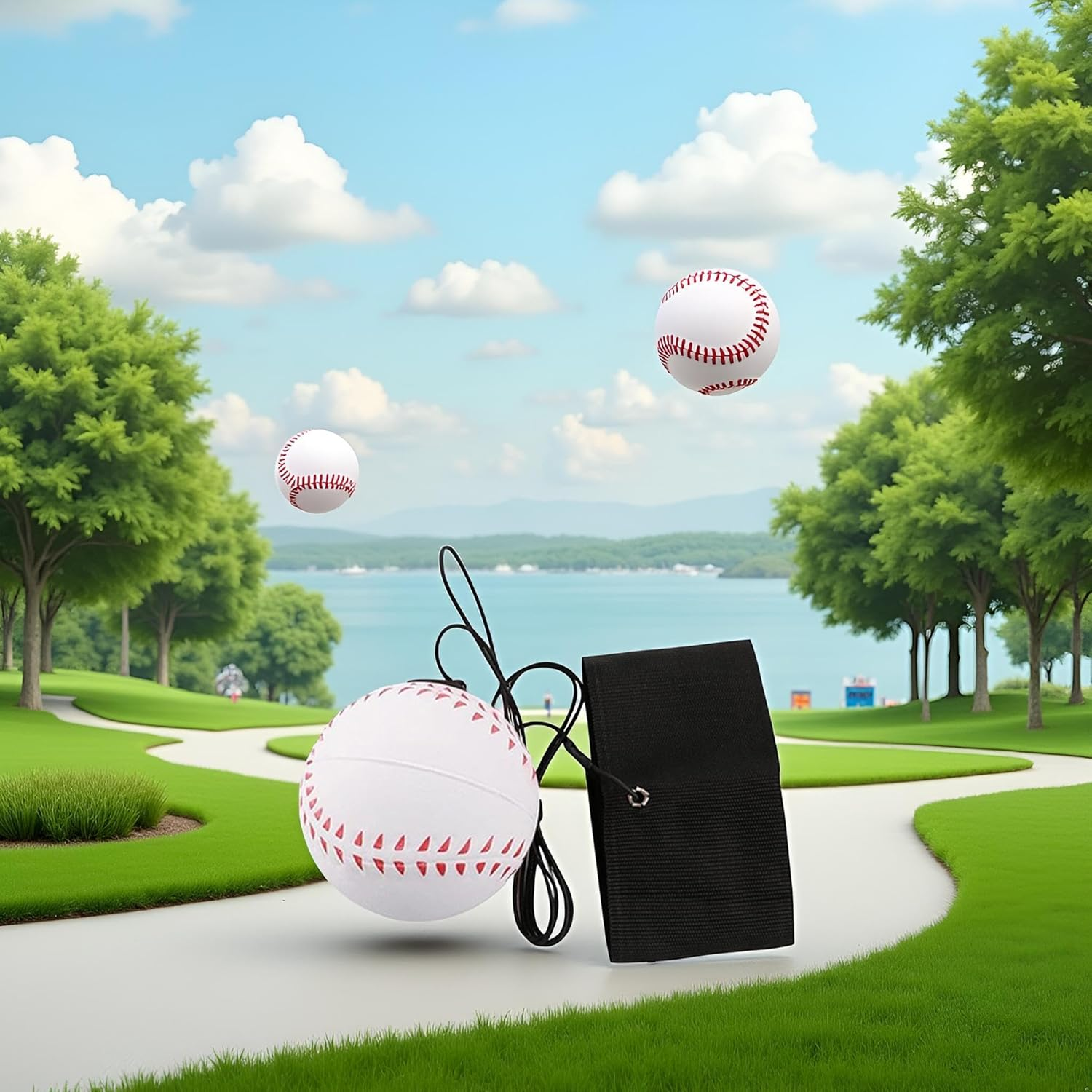 White Rubber Rebound Bouncy Wristband Balls,2.36 Inch Sports Wrist Balls on a String,Wrist Motion Return Ball on Elastic String for Wrist Exercise or Play,Ball Pits and Accessories(Tennis, Baseball) image number 1