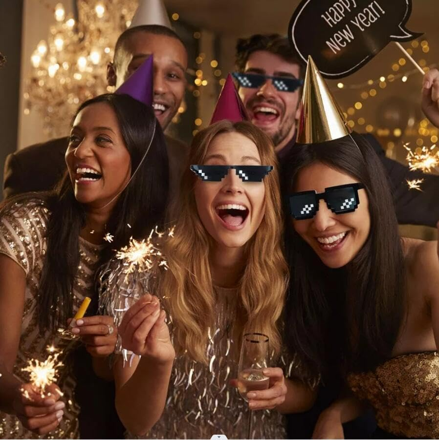 Thug Life Glasses, Pixel Funny Sunglasses for Party, Deal with It Fun Cool Glasses Bachelor Party Decor, Mosaic Gamer MLG Photo Props Glasses for Adults Teens (Tiny)