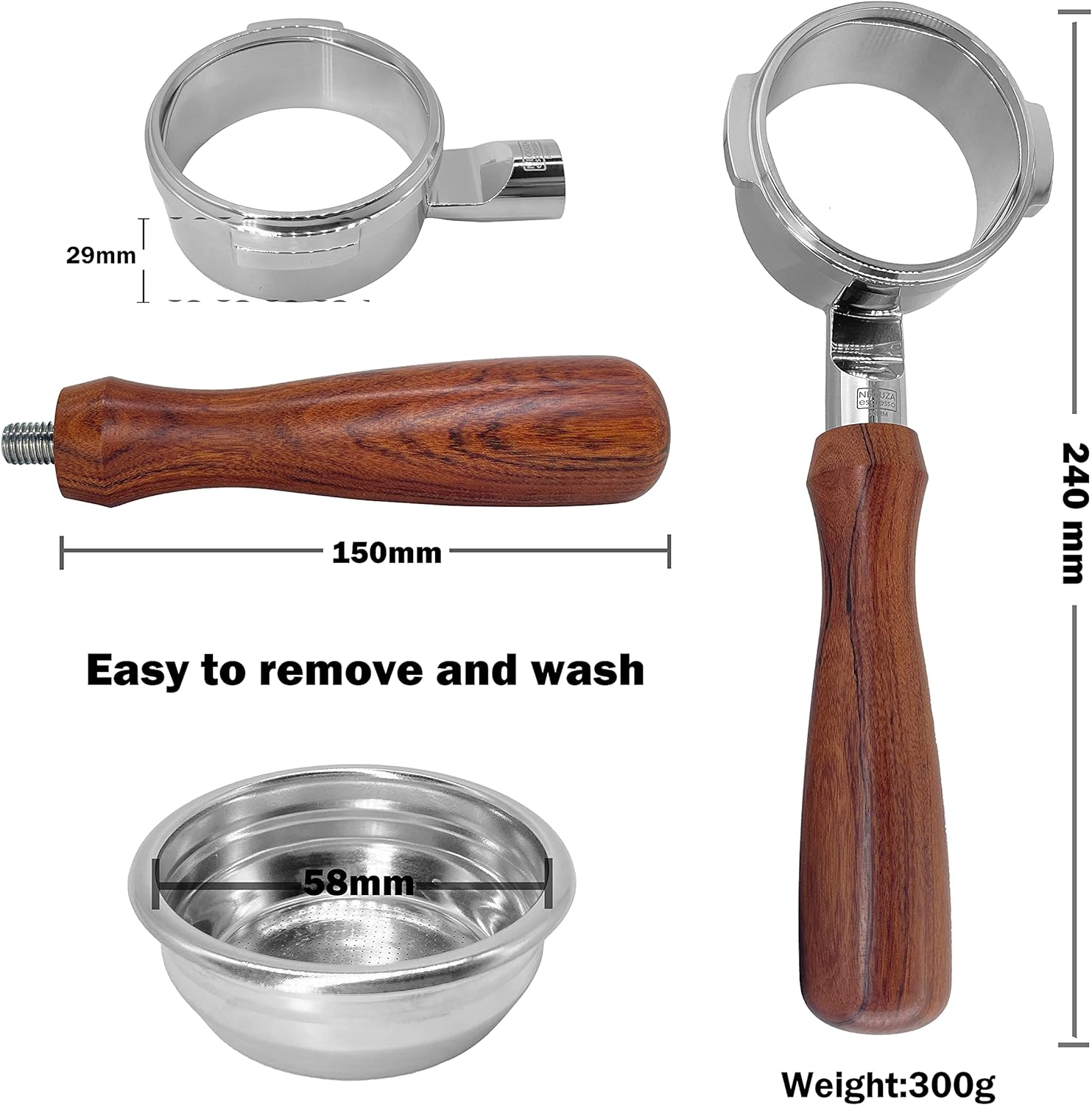 NEOUZA 58Mm Bottomless Portafilter Compatible with Breville BES900XL, BES920XL, BES980XL, BES990BSS Espresso Machine, 304 Stainless Steel Two Ears, Basket, Spoon,Tamper Mat,Brush image number 6