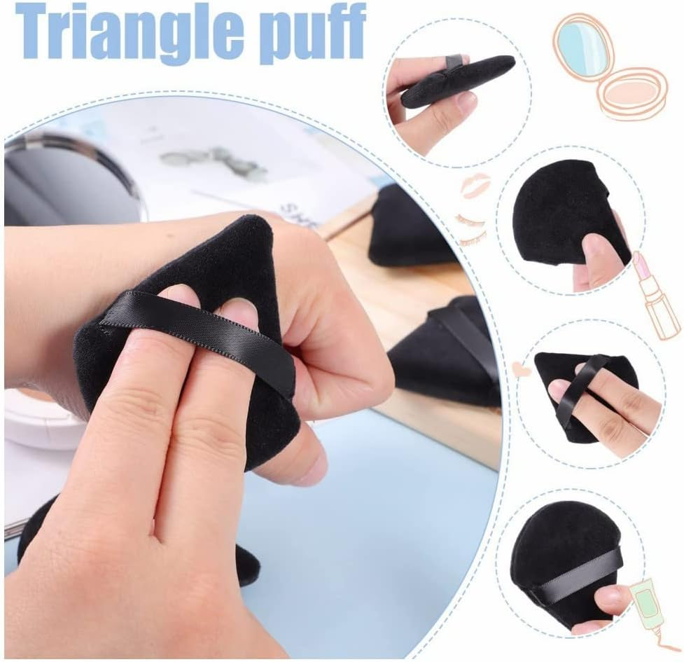 FUNNTY Powder Puffs, 18 Pcs Triangle Powder Puff Soft Pure Cotton Velour Puff, Cotton Powder Puff Face for Face Contouring Loose Powder Black image number 2