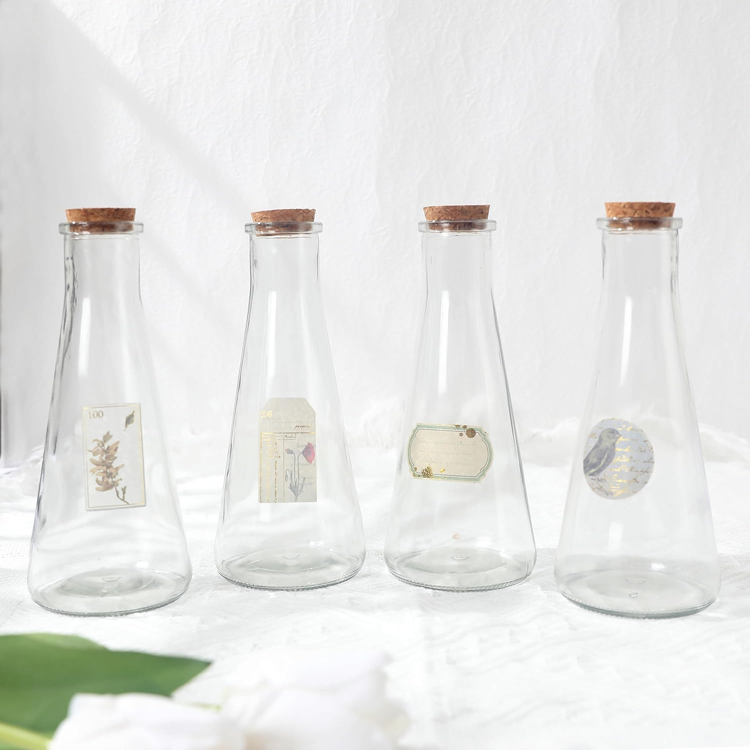 Magic Season Decorative Glass Bottles with Cork Stoppers (350 Ml Tapered Bottles / 2 Pcs) image number 2