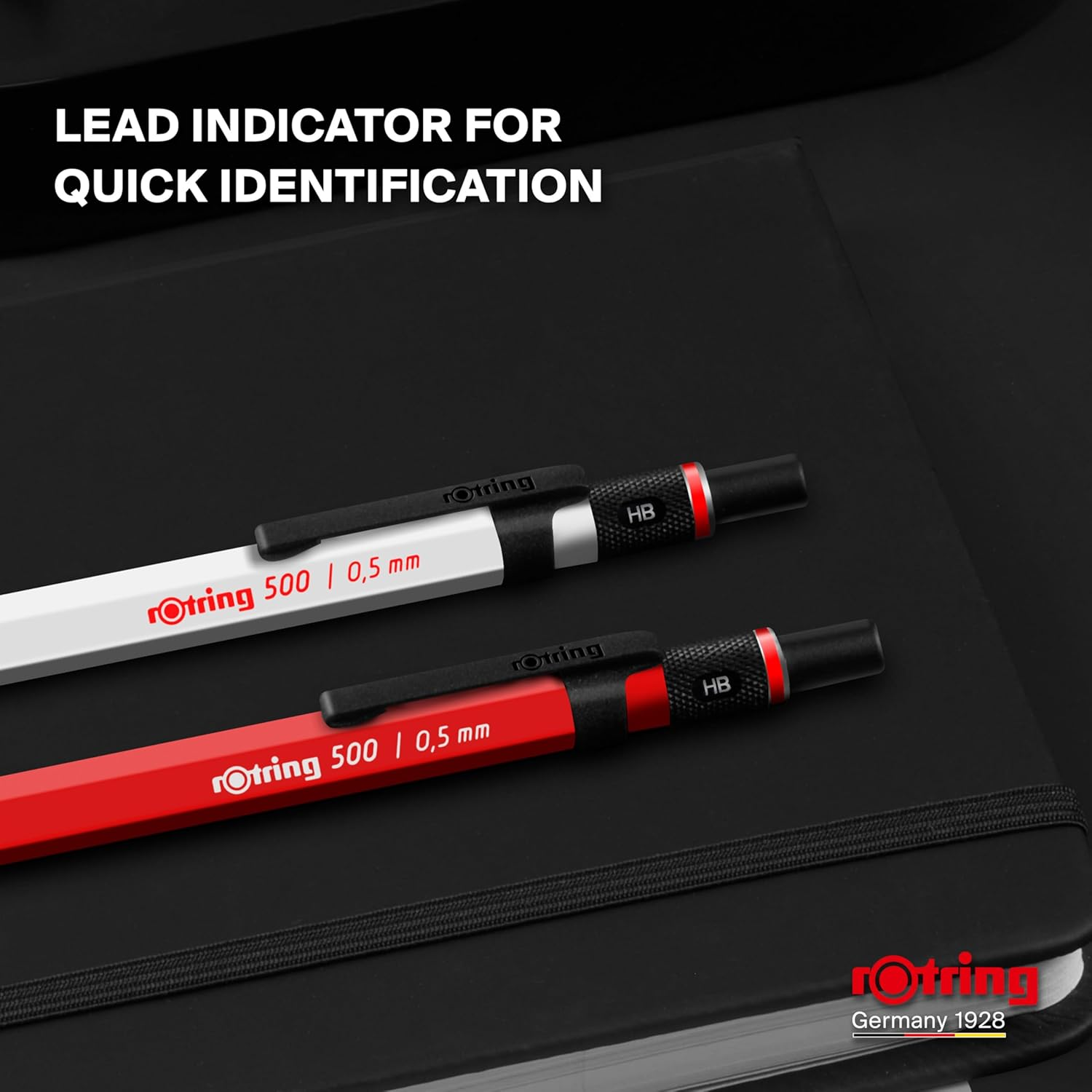 Rotring 500 Mechanical Pencil | 0.5Mm HB Lead | Green Hexagonal Plastic Barrel and Non-Slip Textured Metal Grip