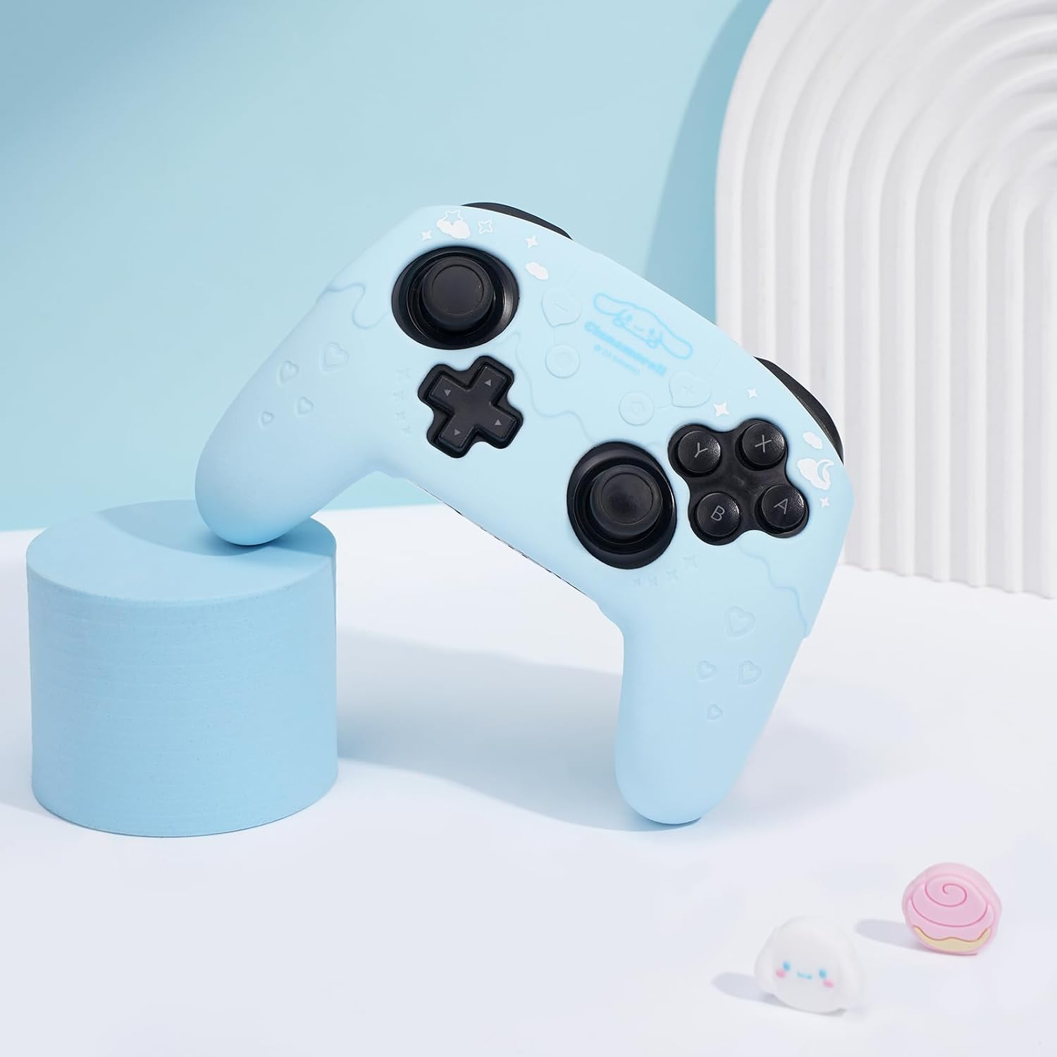 Skin for Switch Pro Controller, Soft Silicone Cover Case, Anti-Slip Grip Protector with 2 Thumb Grip Caps and 2 Stickers (Deg-Blue) image number 4