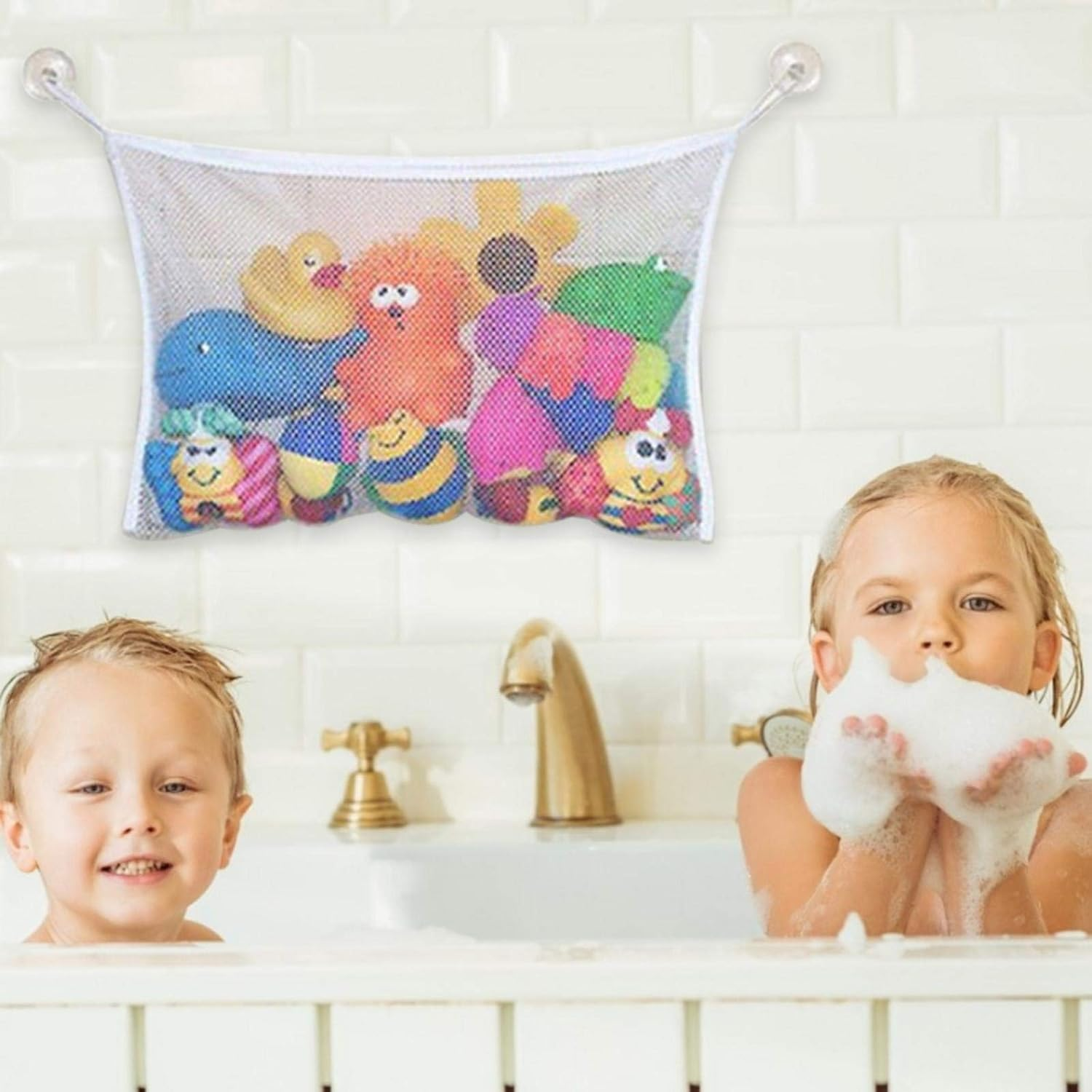 2Pcs Mesh Bath Toy Storage Organizer, Durable Bath Toy Net Bathtub Toy Holdertoddler Shower Caddy Shower Organizer Kids Bathroom for Toys, Shampoo & Soap image number 1