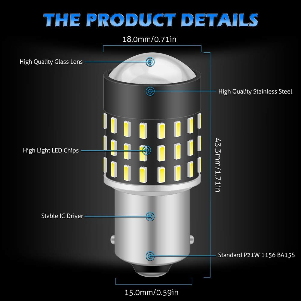 KATUR 1156 BA15S 7506 1073 1095 Led Light Bulb High Power 3014 54 Chipsets Super Bright 650 Lumens Replace for Turn Signal Back up Reverse Brake Tail Stop Parking RV Lights,Xenon White(Pack of 2) image number 1