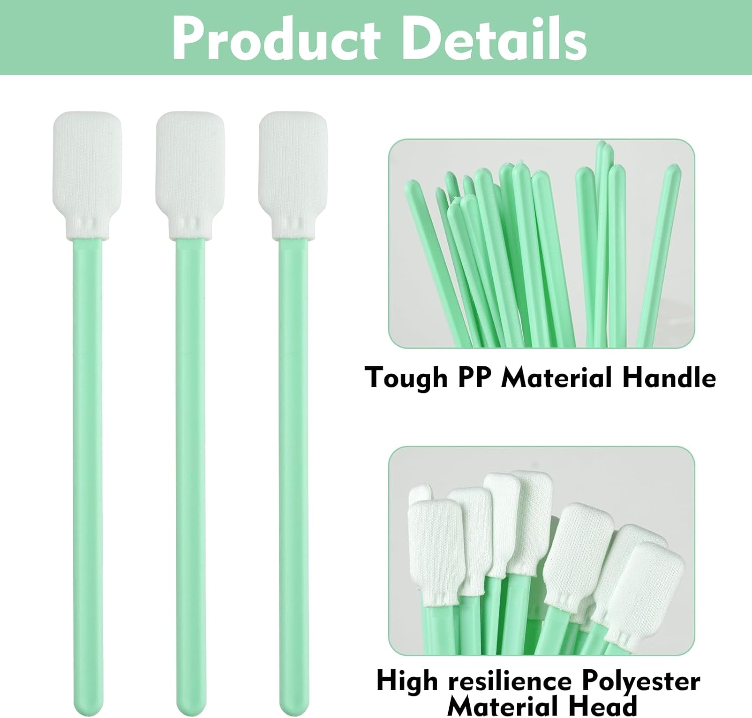 Dust-Free Cleaning Sticks, Long Sterile Cleaning - 100 Pieces, Green Cleaning Sticks, Sterile Cotton Buds, Mini Cleaning Sticks, Lint-Free for Print Head Cleaners, Keyboards or Camera Lenses image number 3