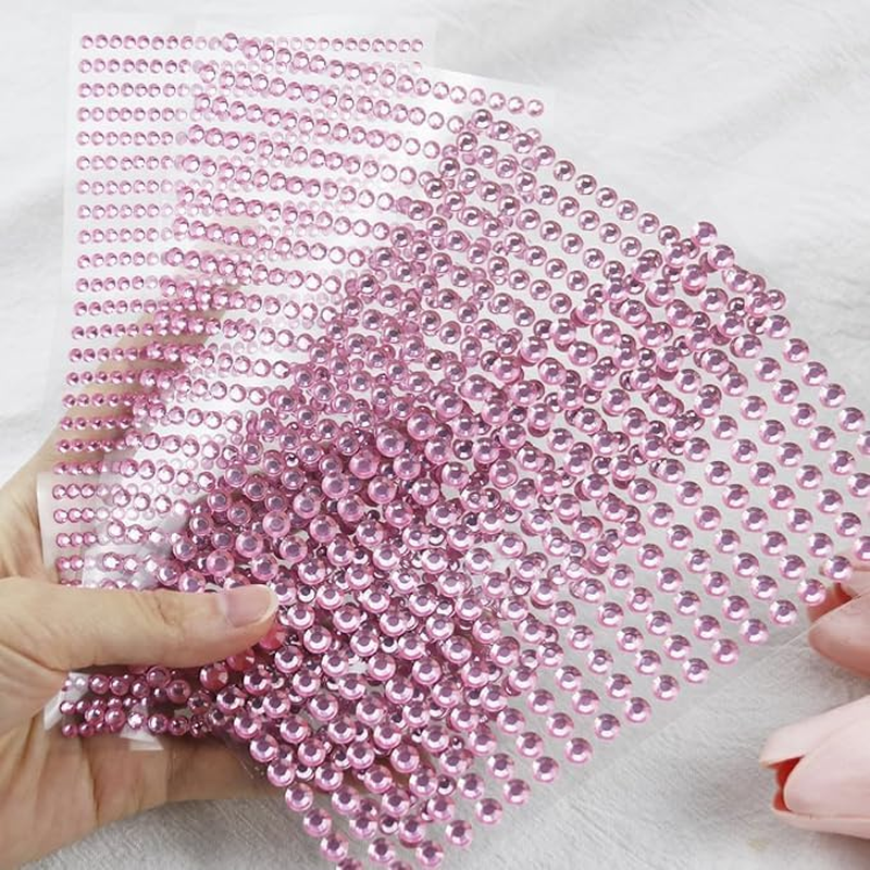 Gem Stickers for Crafts,Self - Adhesive Rhinestone Stickers,Acrylic Bling round Stickers in 3/4/5/6Mm Sizes, Ideal Craft Supplies for Kids(Pink) image number 4