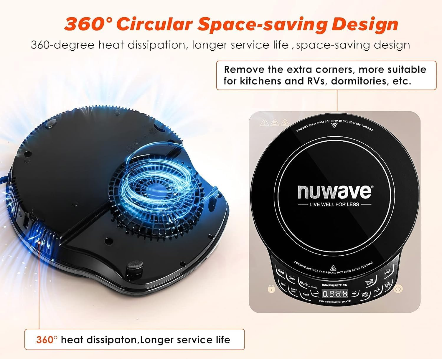 Nuwave Flex Precision Induction Cooktop, 26Cm Shatter-Proof Ceramic Glass, 16.5Cm Heating Coil, 45 Temps from 40&deg;C to 250&deg;C, 3 Wattage Settings 900, 1500 & 2000 Watts, Black image number 4