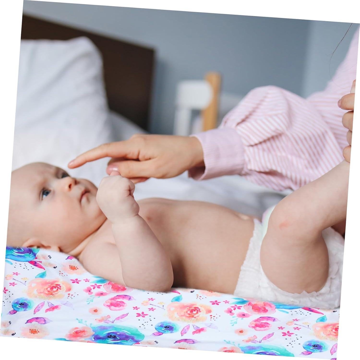 Floral Baby Changing Mat Cover for Newborns, Dismountable Cotton Changing Pad Sheet, Breathable Cradle Mattress Protector for Infant Care and Travel image number 4