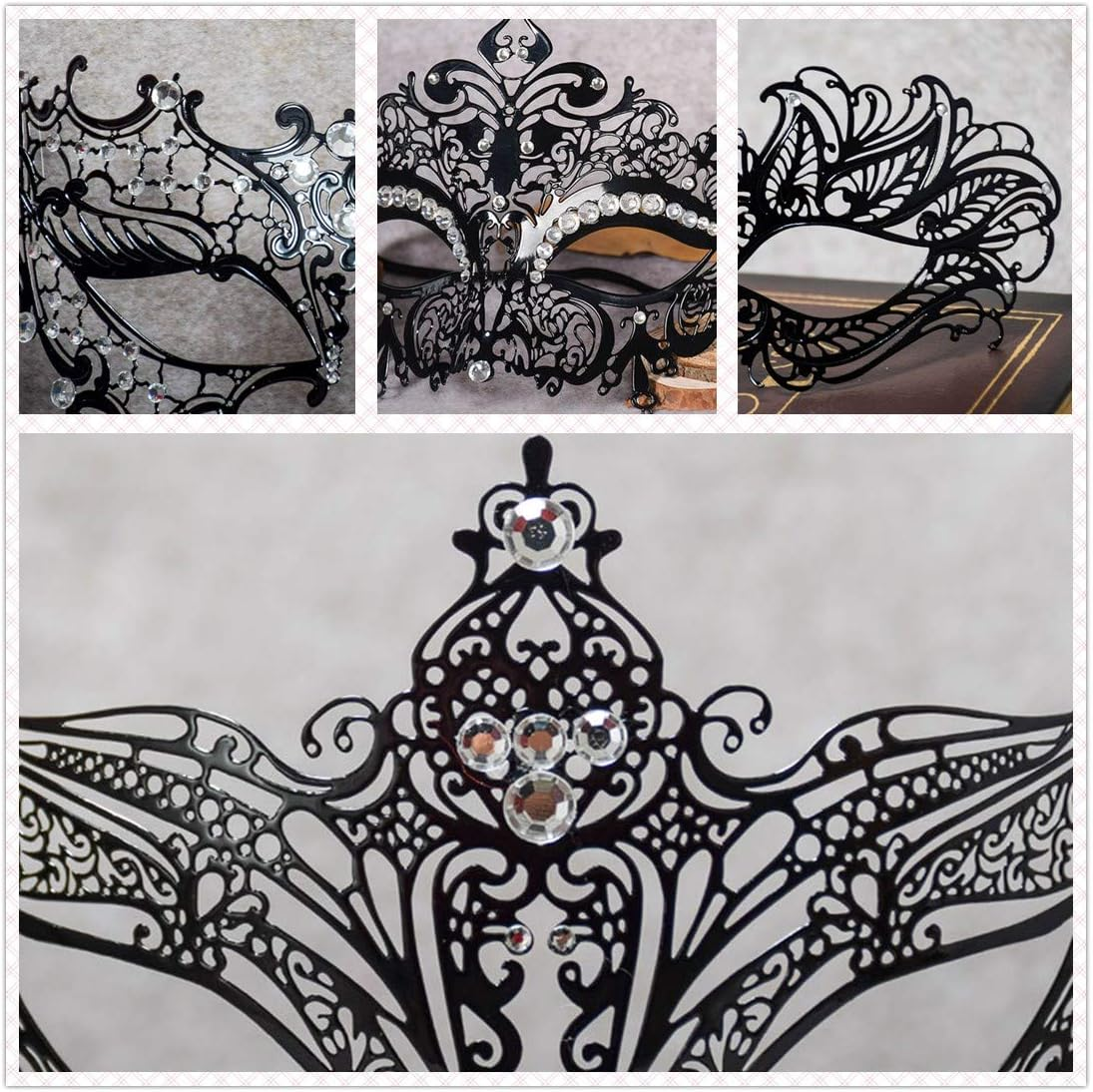 Masquerade Mask for Women Metal Mask Shiny Rhinestone Venetian Party Evening Prom Ball Mask Bar Costumes Accessory image number 6