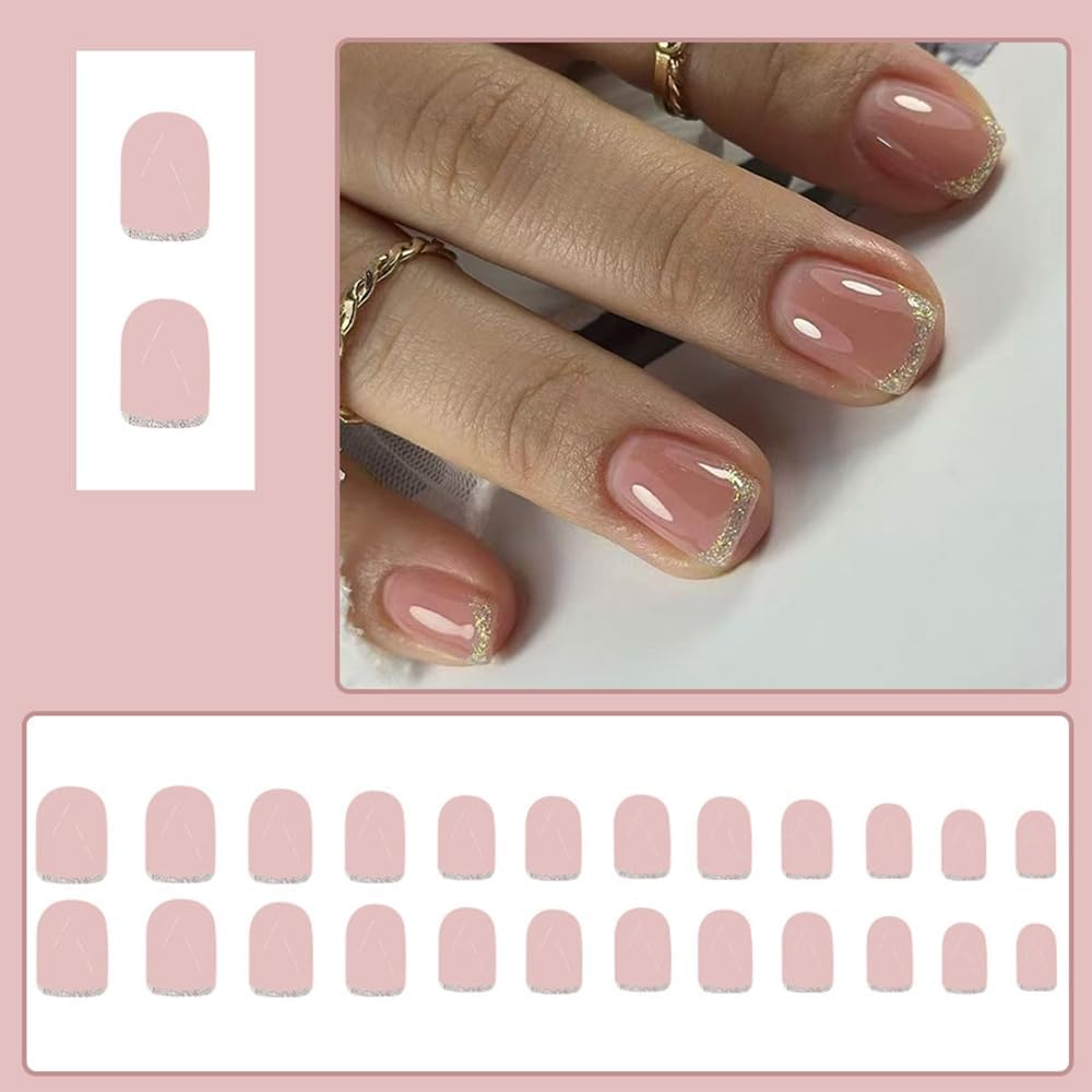 Pack of 24 False Nails, Square Short Nails for Glue-On, False Nails for Women (B, Short) image number 4