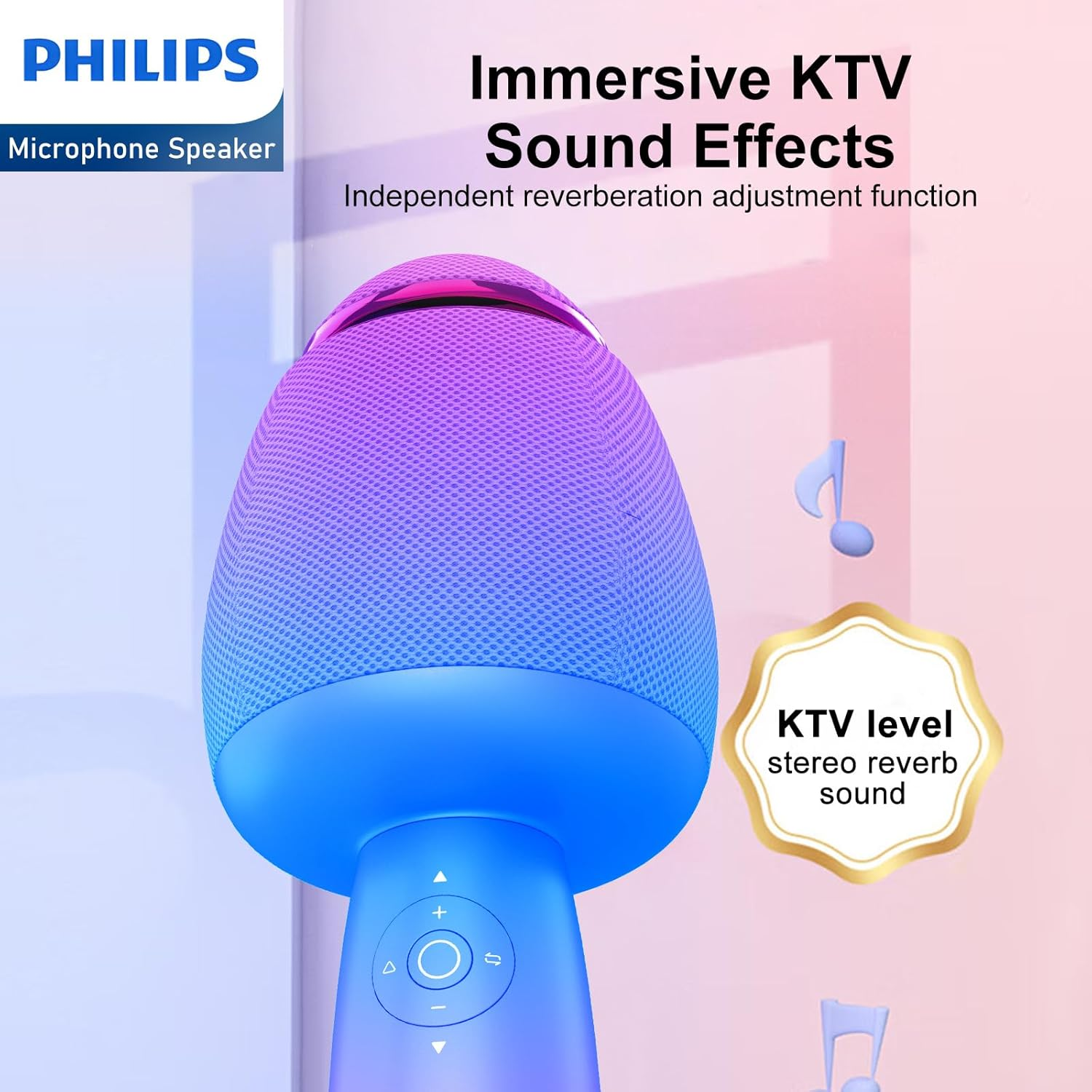 Philips 4 in 1 Karaoke Anywhere Bluetooth Handheld | Karaoke | Microphone| Portable Karaoke System with Speaker| Karaoke Machine Home KTV Player with Record Function for Phone/Tablet (Blue/Purple) image number 3