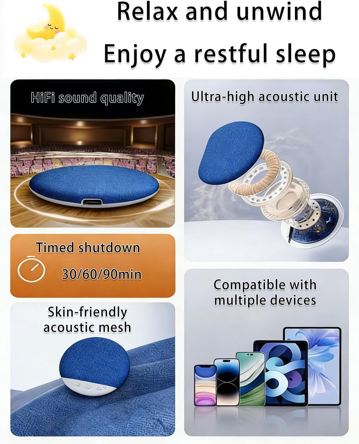 Pillow Speaker for Sleeping, Private Listening under Your Pillow, Pillows Speaker Bluetooth with White Noise, Sleep Sound Machine,Scheduled Shutdown,Bluetooth 5.4,Long Battery Life,12Mm Design (2PCS) - 1Pc image number 5