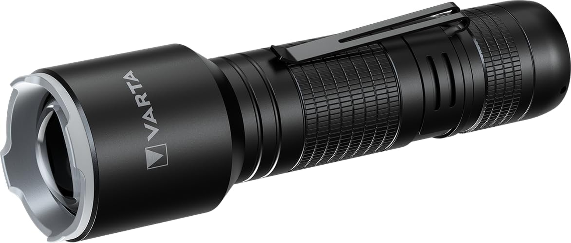 VARTA Aluminium F20 Pro LED Flashlight (Incl. 2X Longlife Power AA Batteries for Everyday-Use, 150 Lumens, Shock Proof, 3 Years Guarantee) Black for Household, Camping, Outdoor image number 1