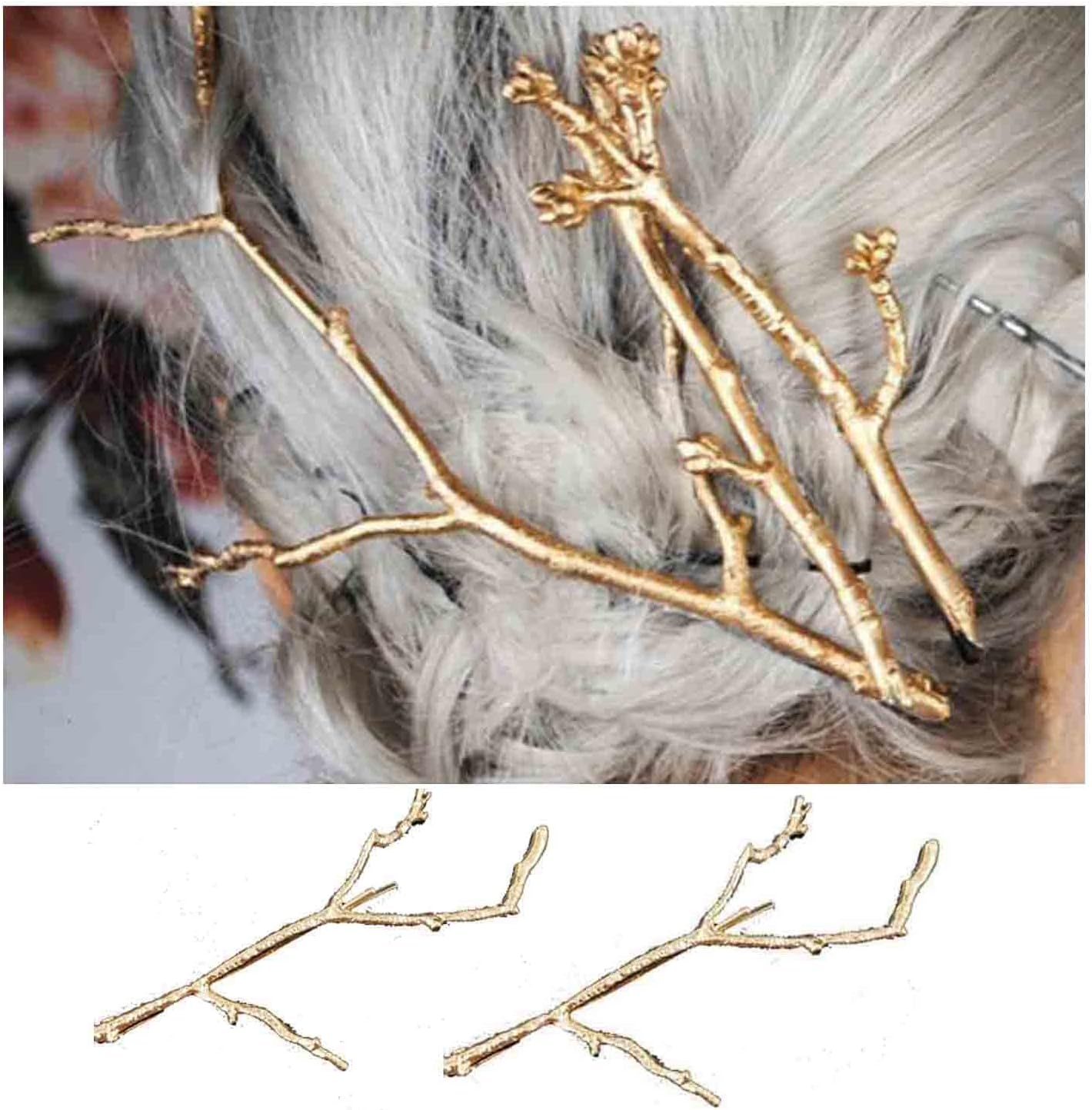Yheakne Boho Leaf Hair Clip Gold Branch Hair Clip Pen Vintage Leaf Barrette Hair Clip Decorative Hair Clips Metal Hair Accessories for Women and Girls image number 2