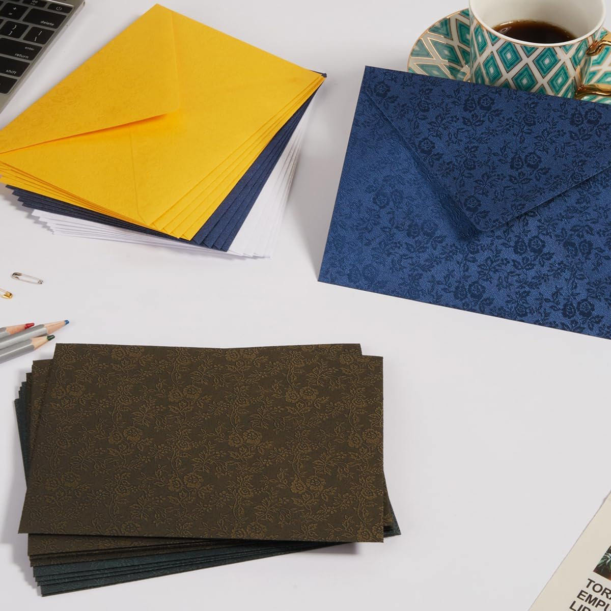 50 Pieces A7 Envelopes 5X7 Card Envelopes Vines Flower Texture Pattern V Flap Luxury Mailing Envelopes with Gold Stickers for Invitations, Wedding, Graduation, Baby Shower (Rose - Dark Green) image number 6