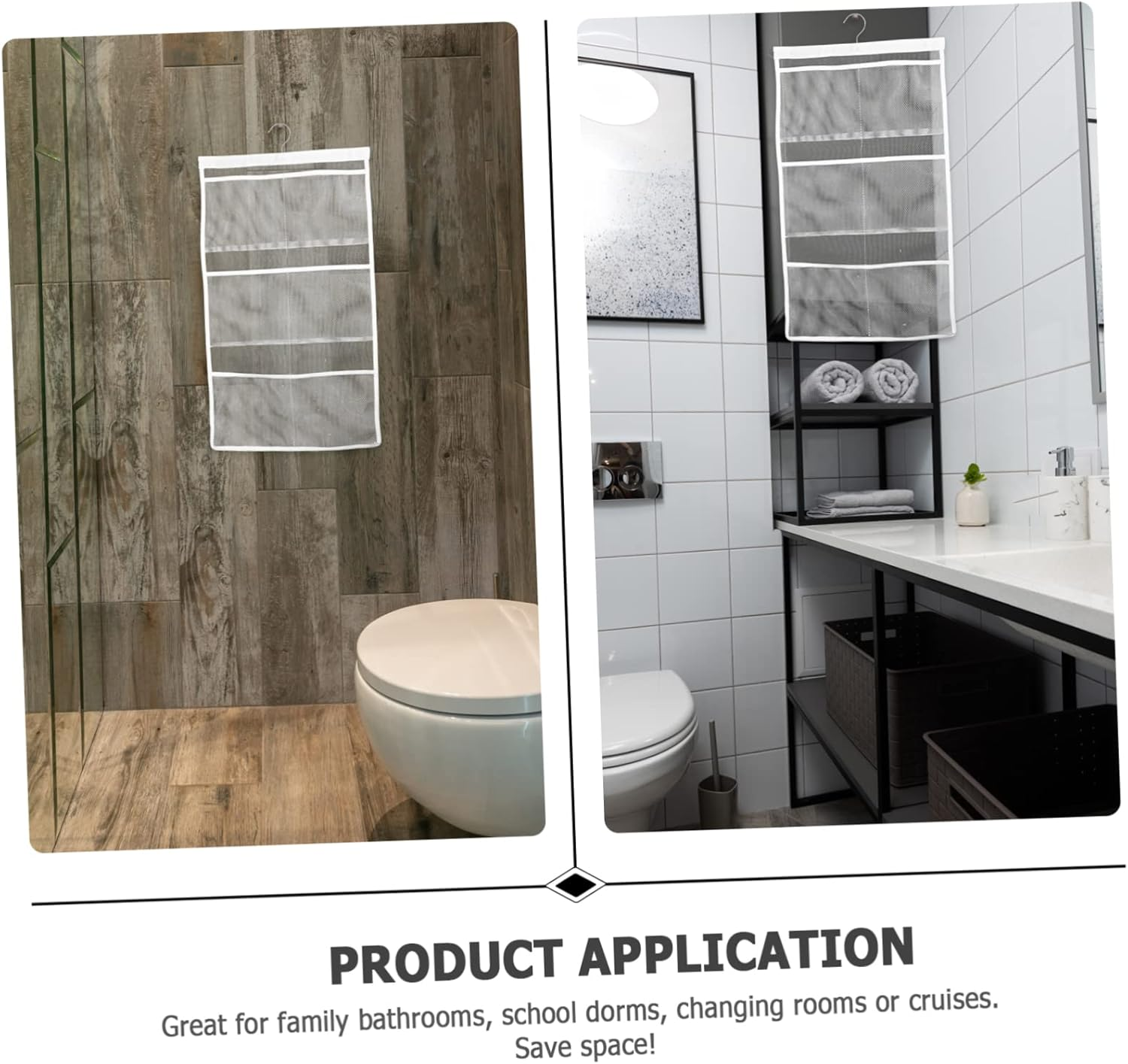 WATIIFUFU White Mesh Shower Organizer Hanging Bag with Space-Saving Bathroom Accessories for Boy Girl and Adults Tidy Storage for Shower Curtain Rod Easy to Fold When Not in Use image number 4