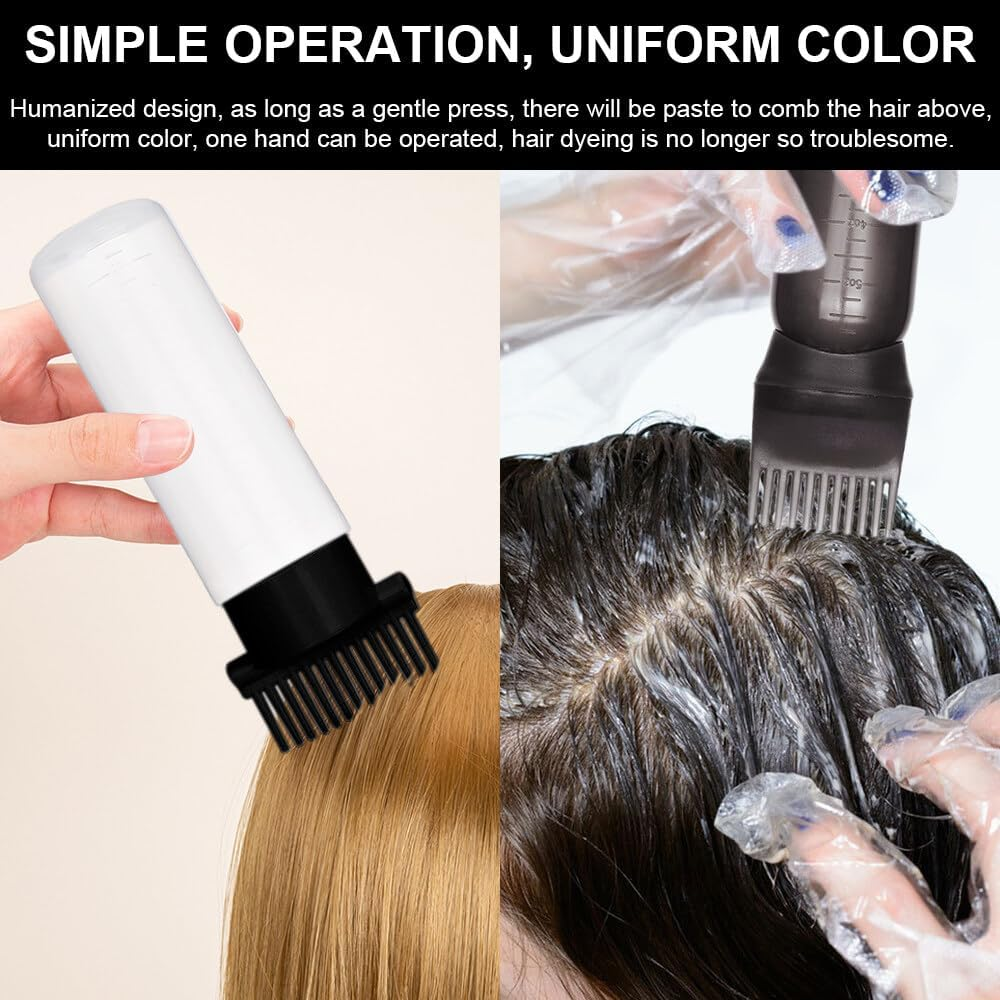 EACHPT Hair Oil Applicator Bottle, 3PCS Hair Applicator Bottle Root Comb Applicator Bottle with Continuous Spray Bottle 300Ml,Oil Applicator for Hair with Graduated Scale for Salon Home DIY image number 6