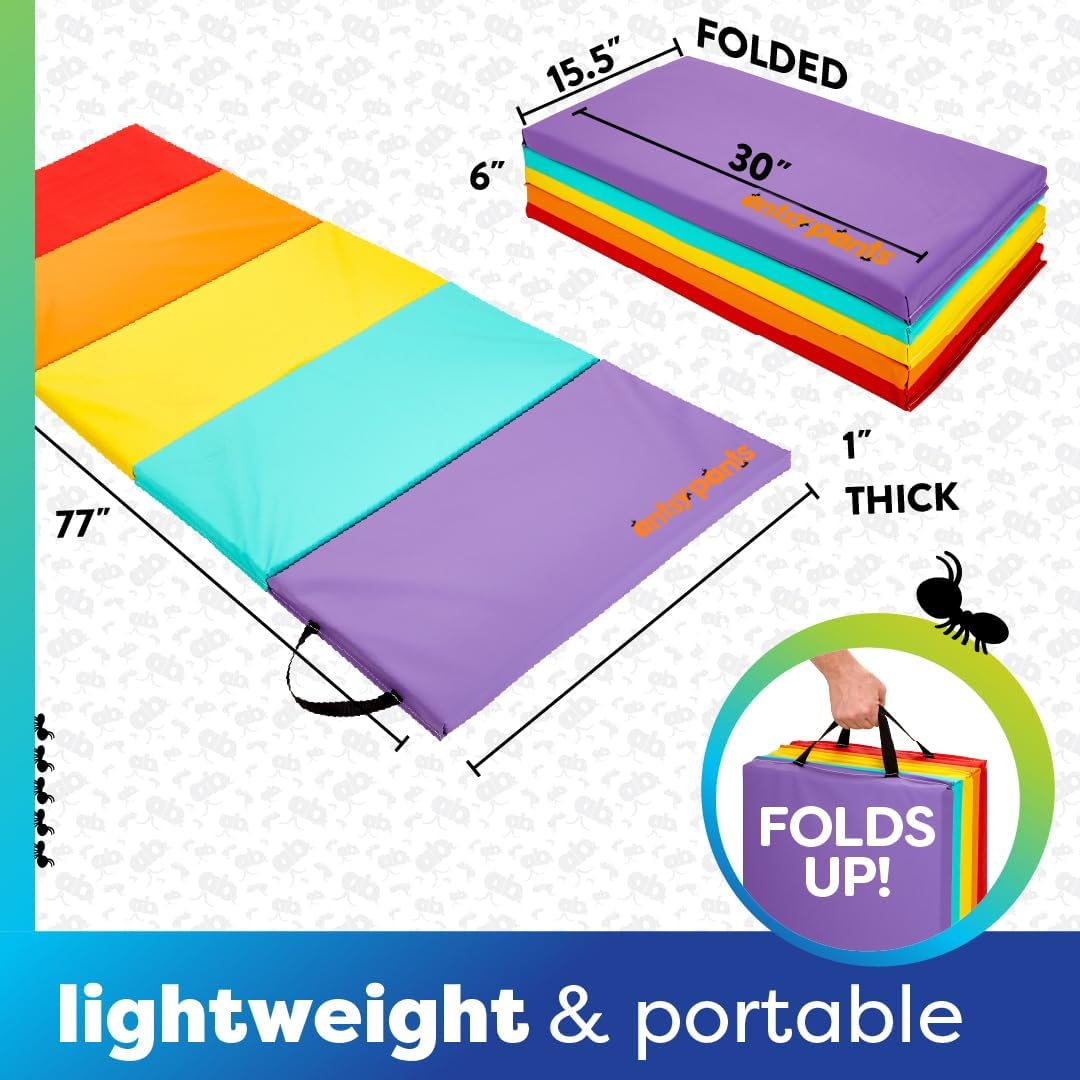 Antsy Pants Tumbling Mat &ndash; Gymnastics Mat, Easy to Clean Gym Mat, Sturdy, Foldable Tumbling Mat for Kids, Padded, Lightweight, Portable, Carrying Handle, Gymnastics Equipment for Activity Play - Original Colors image number 4