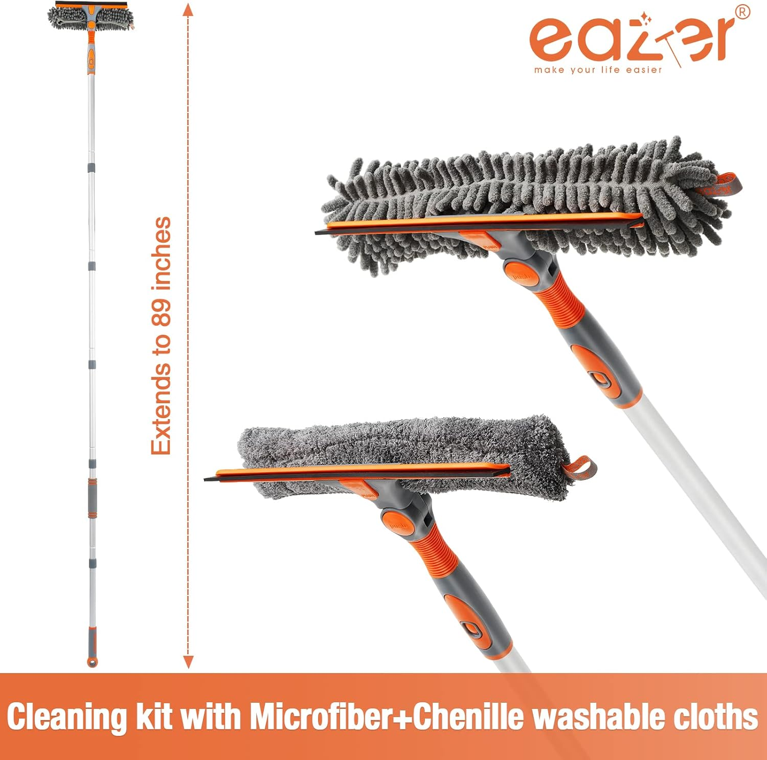 Eazer 89&lsquo;&rsquo; Squeegee Window Cleaner 2 in 1 Rotatable Window Cleaning Tool Kit with Extension Pole, Window Washing Equipment with Bendable Head for Indoor/Outdoor Window and Car Glass image number 2