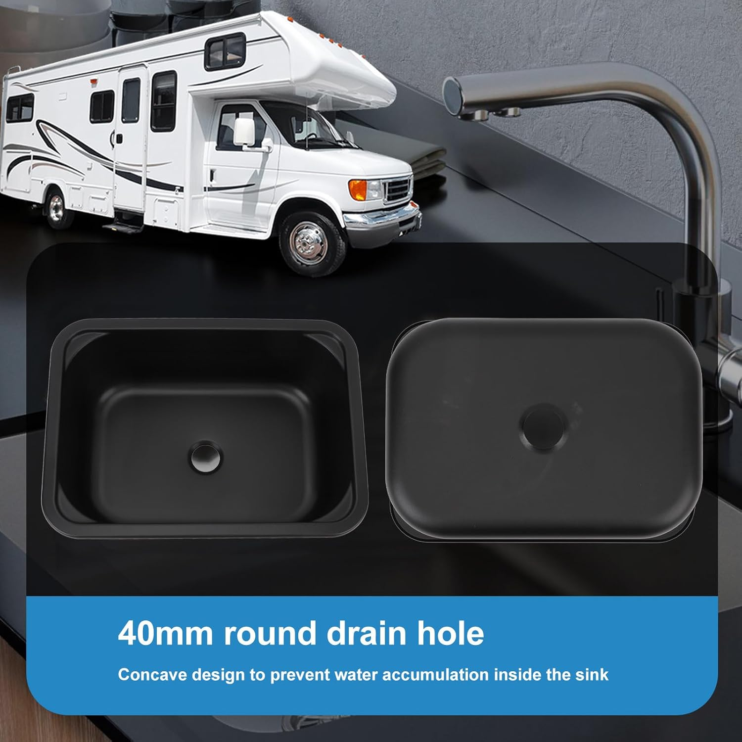 Jiawu RV Sink, Stainless Steel, Undermount, Single Bowl, 12L, 14.5In Mounting Hole image number 5