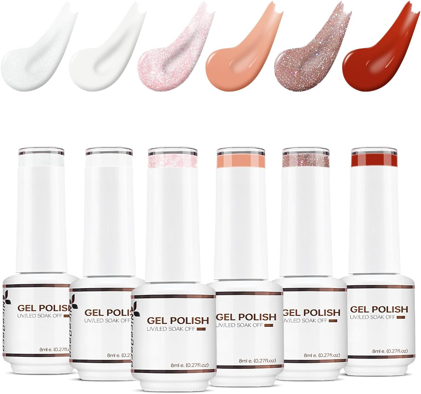 Nicedeco Gel Nail Polish Set, UV/LED Soak-Off Gel Polish Nail Art Manicure Pedicure, Salon & Home Use - Long Lasting & Easy to Apply 6Pcs X 8Ml-Kit18 Cruelty-Free & Vegan