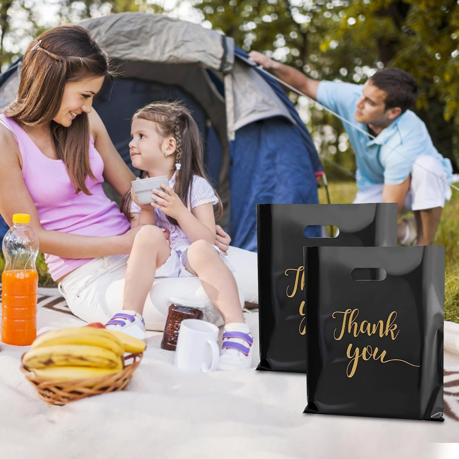 Thank You Bags 100Pcs Thank You Gift Bags 12X16In Retail Bags for Small Business Plastic Shopping Bags Goodie Bags for Stores, Boutique, Clothes, Business Gift (Black) image number 3
