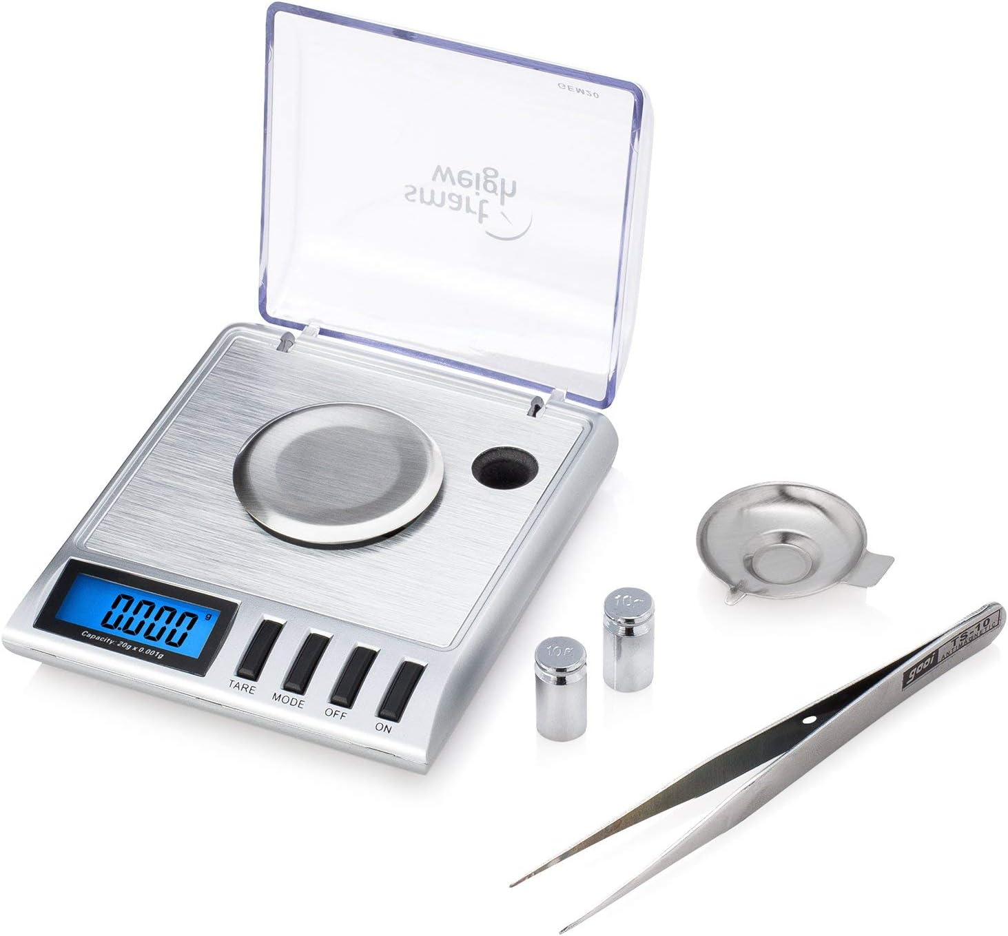 Smart Weigh Gem20-20G X 0.001 Grams, High Precision Digital Milligram Jewelry Scale, Reloading, Jewelry and Gems Scale, Calibration Weights and Tweezers Included image number 4