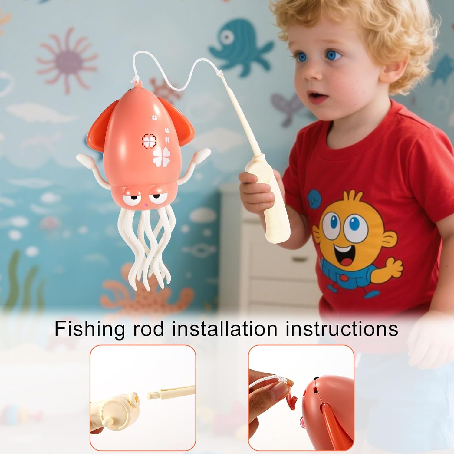 Pink Dancing Octopus Toys, 8.15X4.96X2.99In Magic Electric Dancing Octopus Toy with Fishing Rod Magic Dance Music Squid Fun Desktop Toys for Kids & Adults image number 2