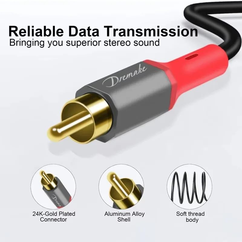 DREMAKE Audio Video 3RCA Cable 3Ft/1M, 3RCA Male to 3RCA Male 24K Gold Plated Composite AV Cable Cord Compatible with HDTV, Set-Top Box, Speaker, Home Theater, Amplifier, DVD Player, Hi-Fi Systems image number 1