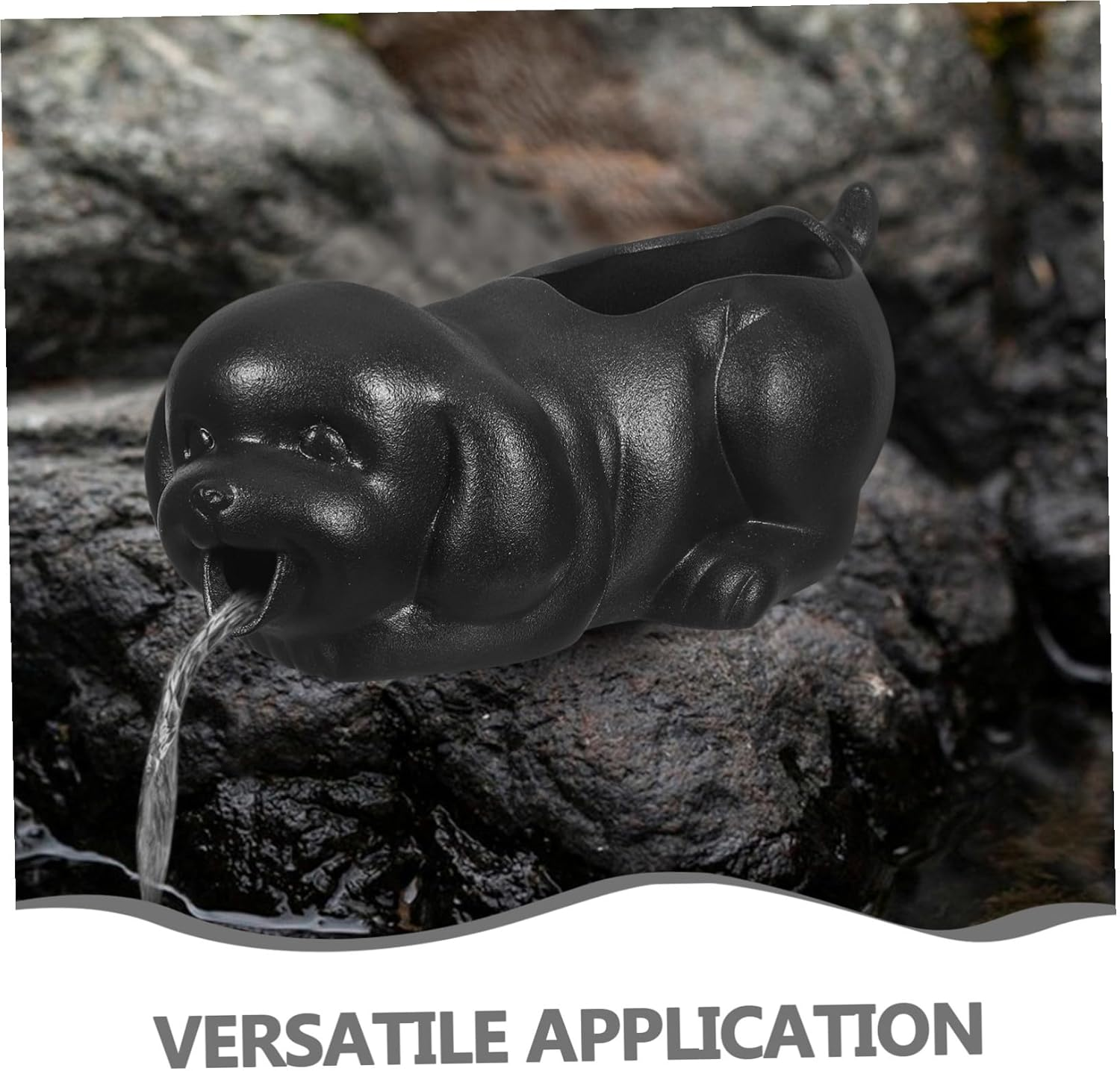 Ceramic Dog Fountain Spitter for Outdoor Water Fountains with Planter Function Bonsai Water Feature for Garden and Fish Tank Landscape - Black image number 5