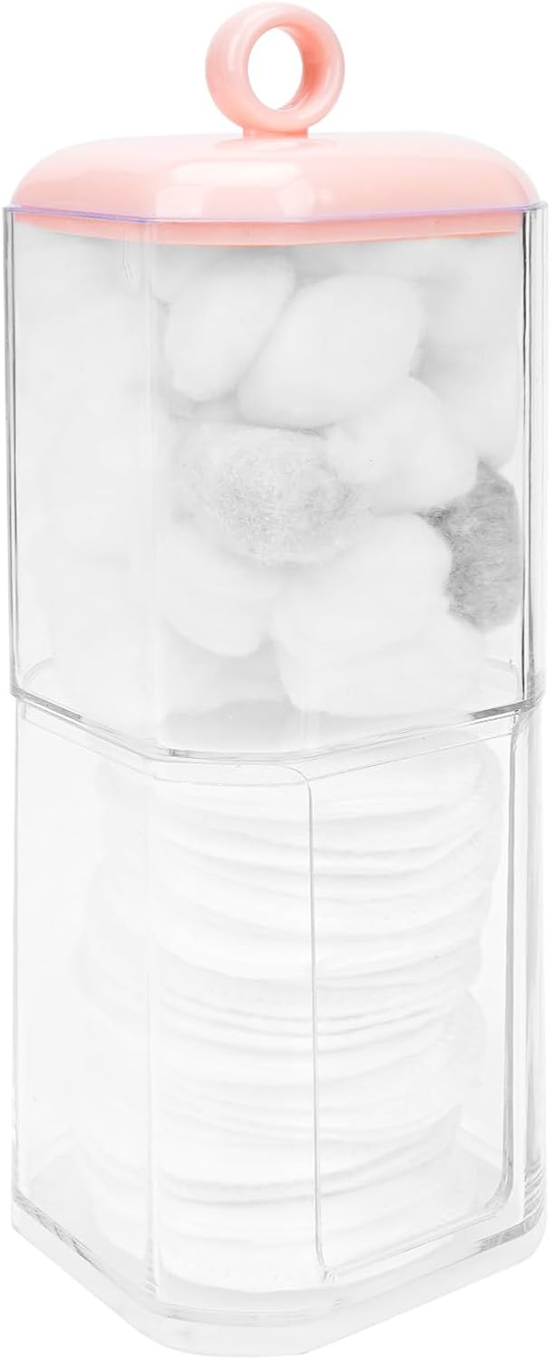 Reignsword Double Layer Cotton Swab Holder Dispenser, Plastic Storage Containers with Lid for Bathroom Vanity Countertop, Clear Bathroom Canisters for Cotton Swab, Ball, Cotton Pad (Pink) image number 5