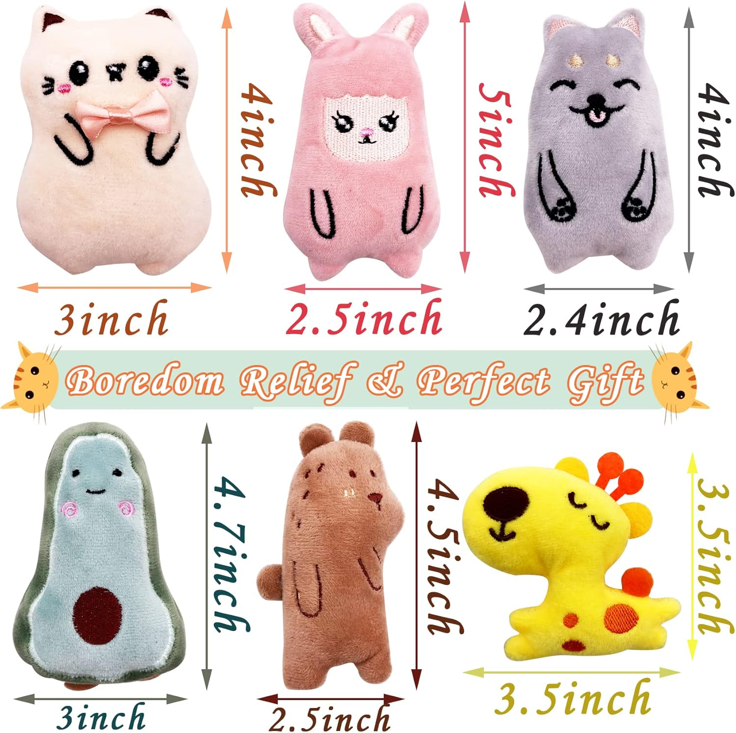 6Pcs Cat Catnip Toys with Bell for Indoor Cats Interactive Plush Stuffed Kitten Chew Bite Kick Toys Kitty Relieve Stress Cat Lovers Gifts - E Set10Pcs Fruit Animal Mixed image number 5