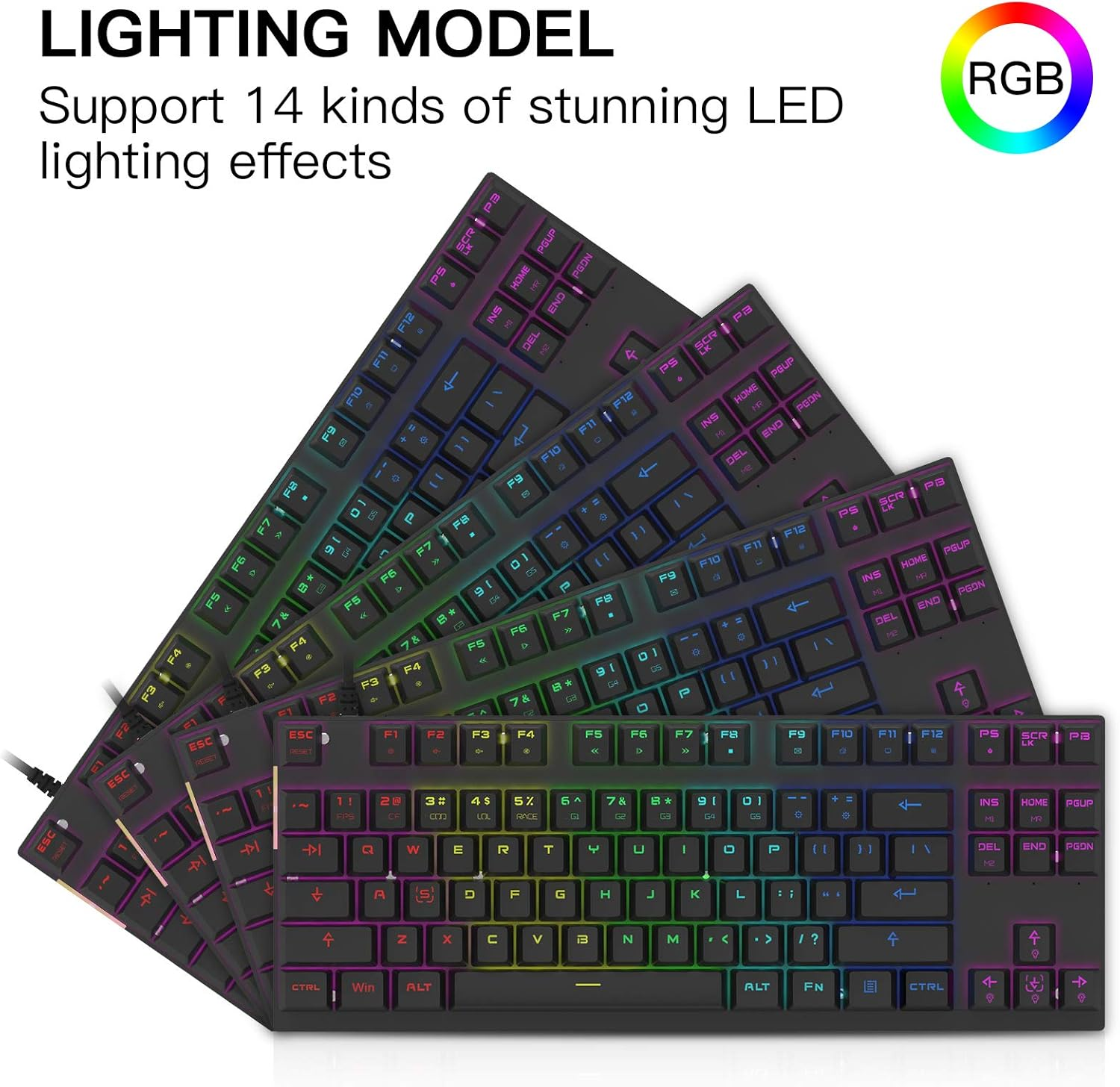 Motospeed Professional Gaming Mechanical Keyboard RGB Led Backlit Wired with Anti-Dust Proof Switches for Gaming Keyboard for Mac & PC (Black, 87 Key Red Switches) image number 5