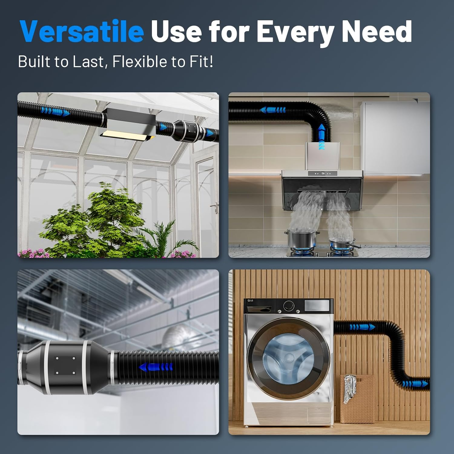 Yrichtra Exhaust Hose Diameter 150 Mm, 5 M Flex Pipe, Heat Insulating, Noise Reducing, Tear-Resistant, Cuttable, No Chemical Odour, with Clips, Flex Hose for Dryers and Ventilation Hose, Black image number 1