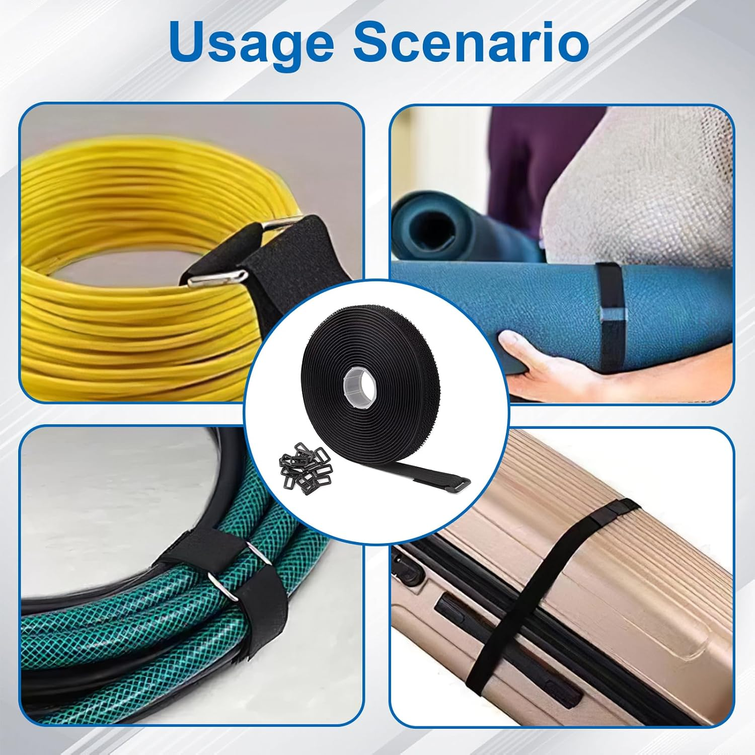 Ozessence 10M X 2Cm Reusable Cable Ties with 50 Buckles, Reusable Cable Ties Hook and Loop for Wire & Cord Management Home Office Data Center Organizer, According Need Cropping Suitable Length(Black)